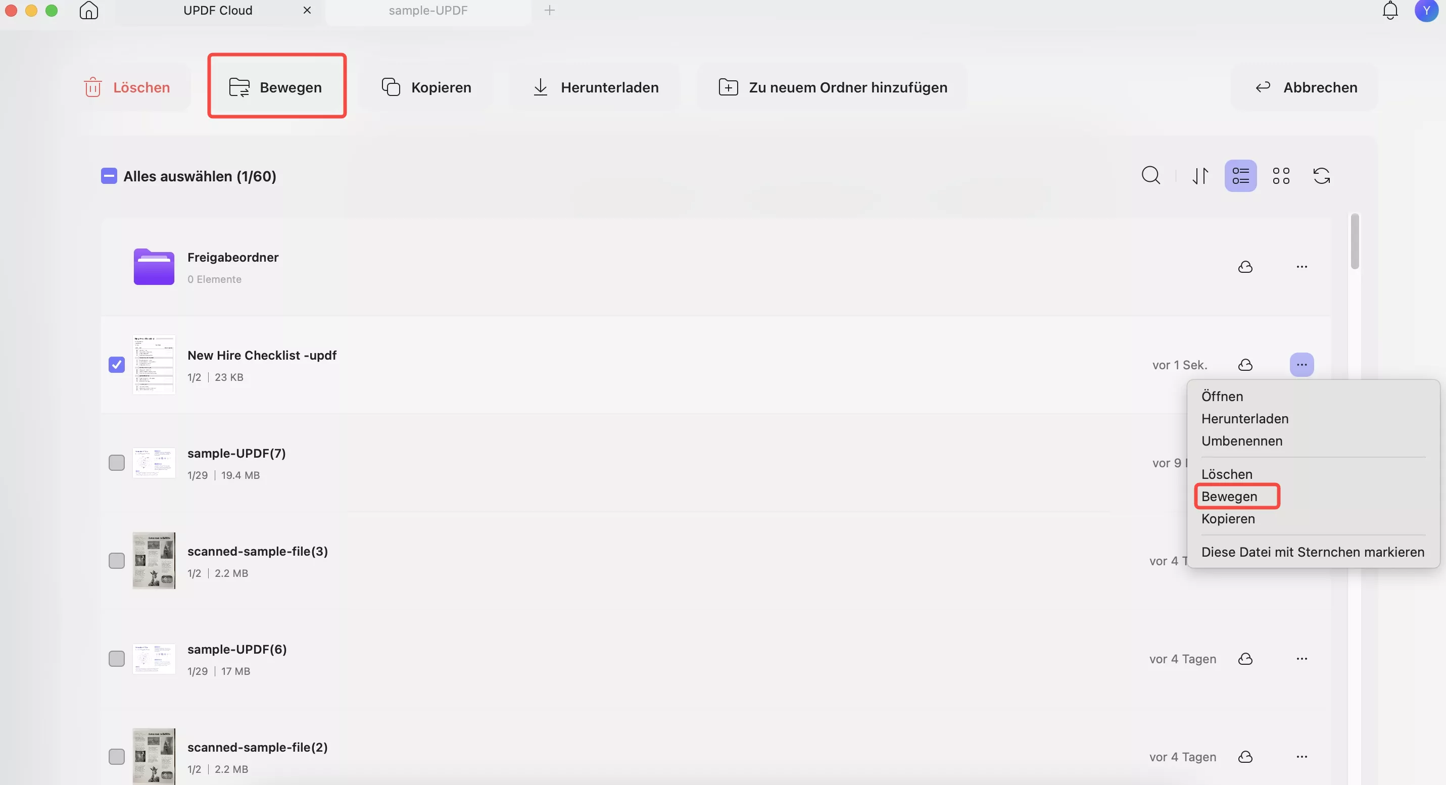Verschieben Sie PDF-Dateien in einen Ordner