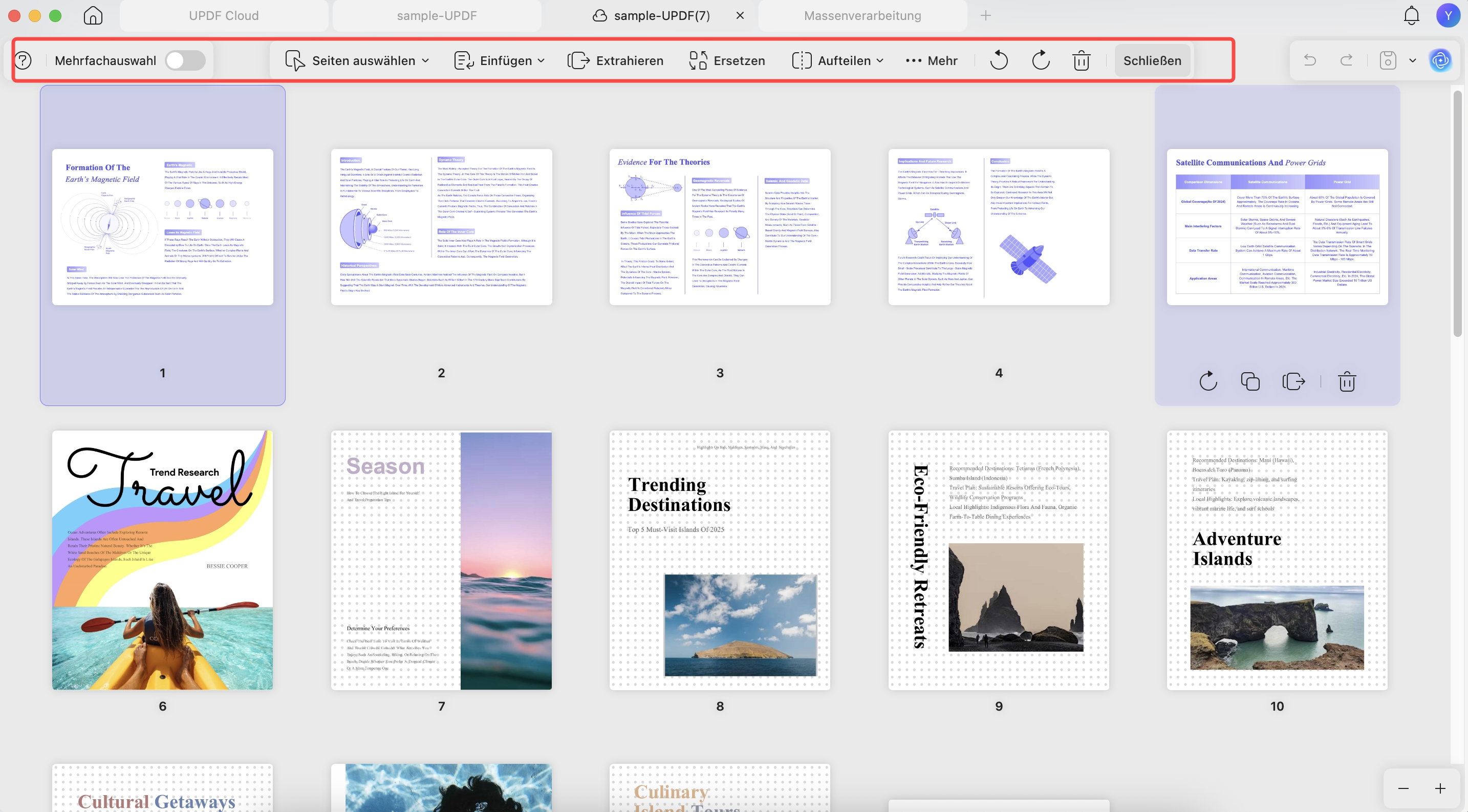 alle Funktionen zum Organisieren von PDFs im oberen Menü