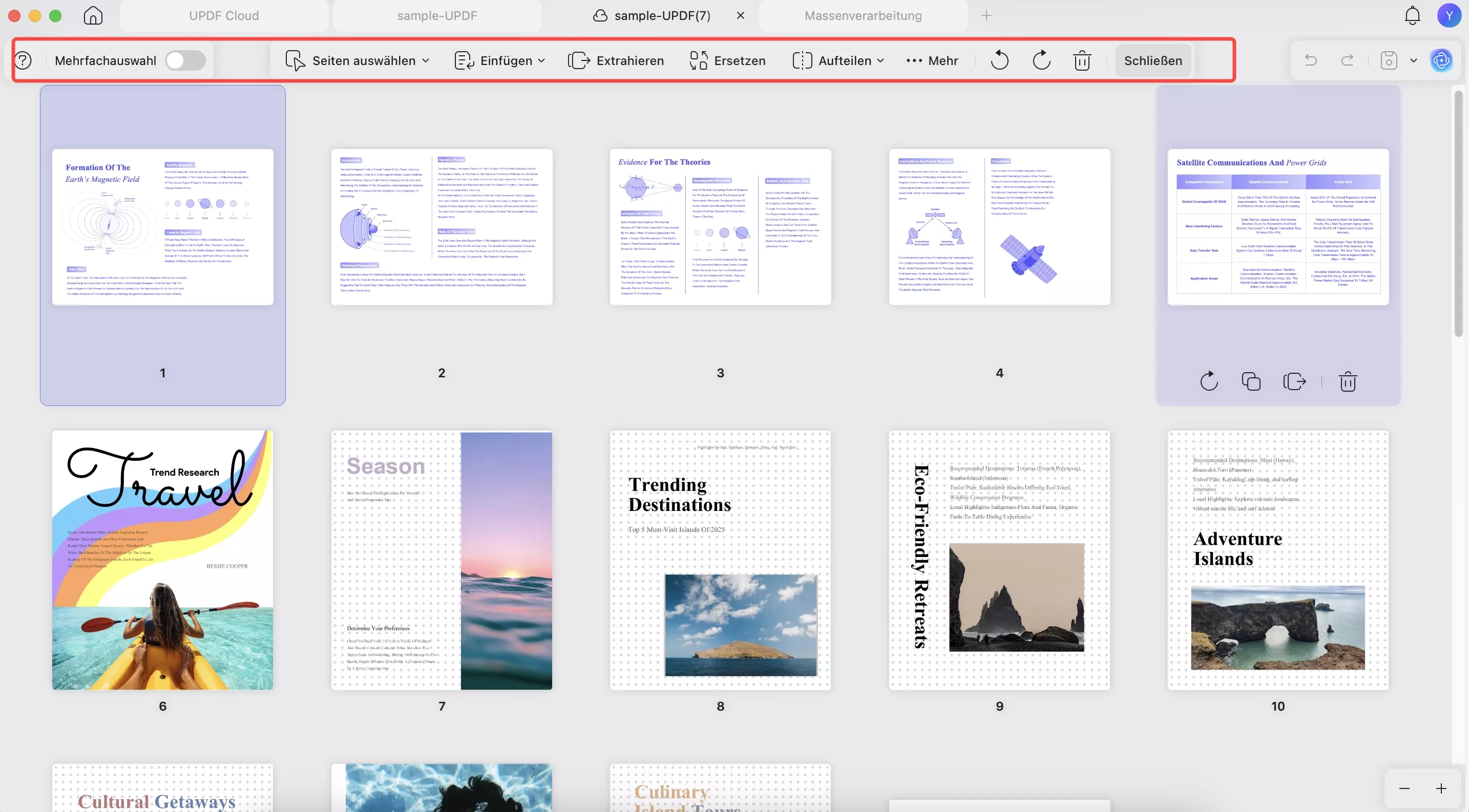 alle Funktionen zum Organisieren von PDFs im oberen Menü