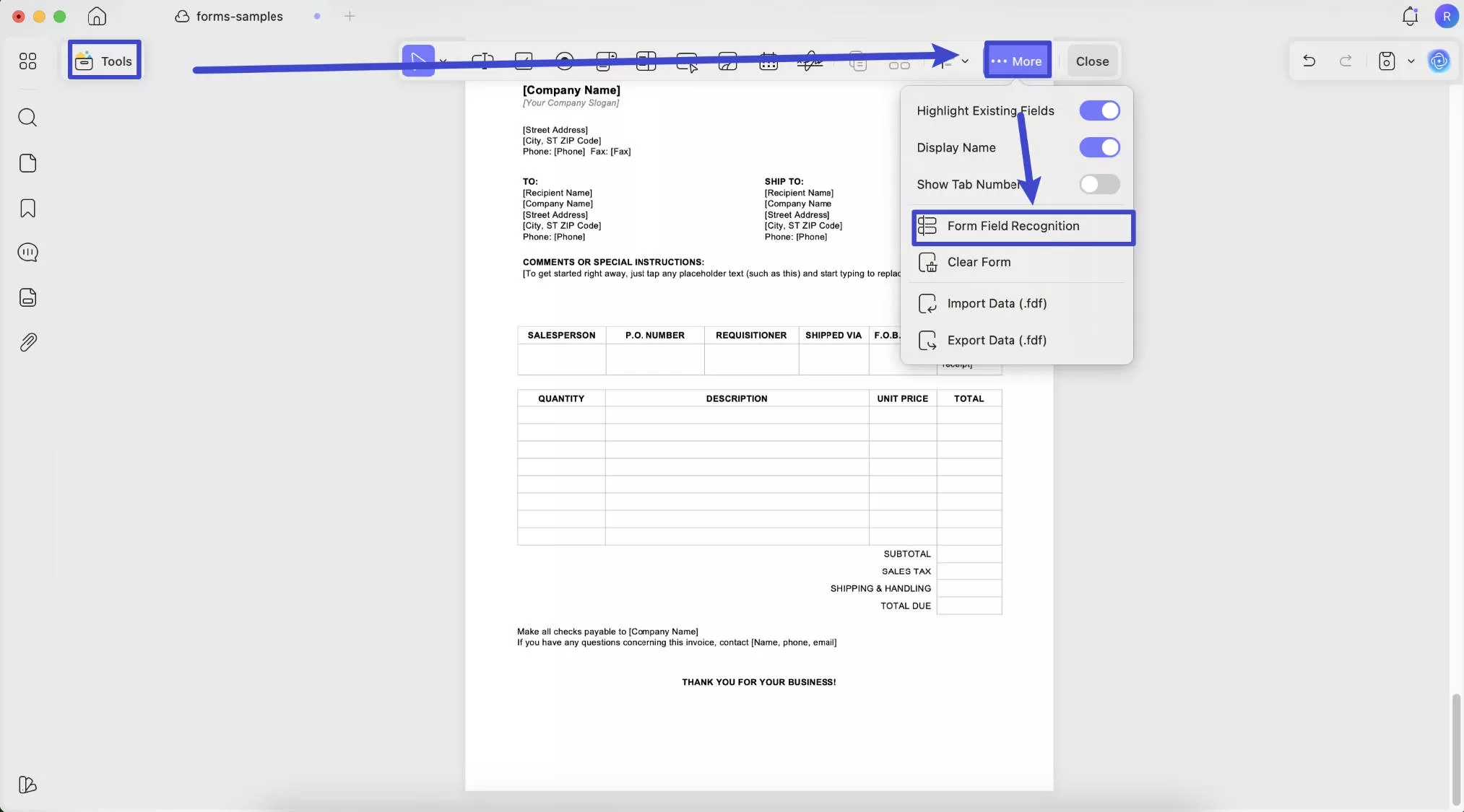 إنشاء نماذج PDF قابلة للتعبئة تلقائيًا