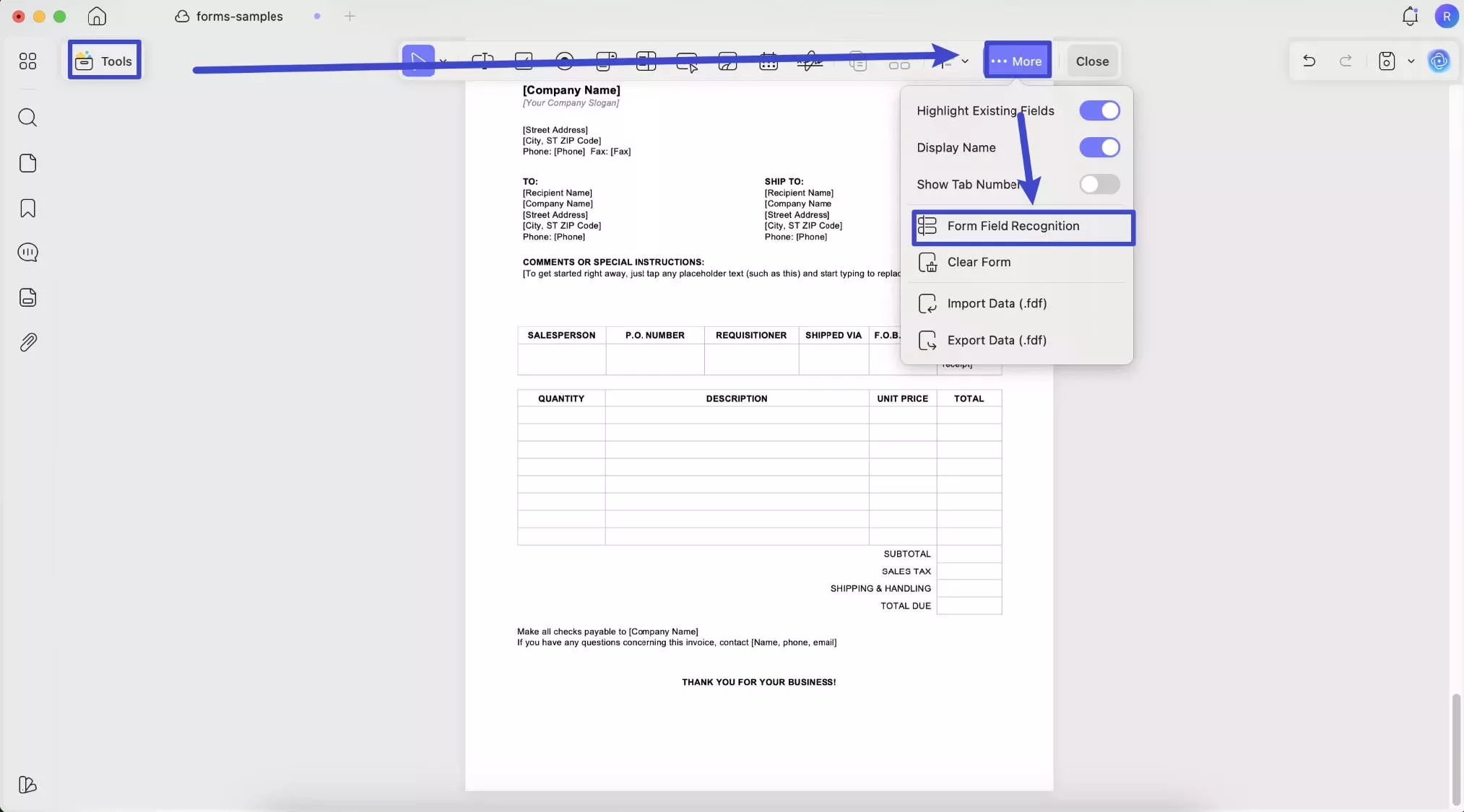إنشاء نماذج PDF قابلة للتعبئة تلقائيًا