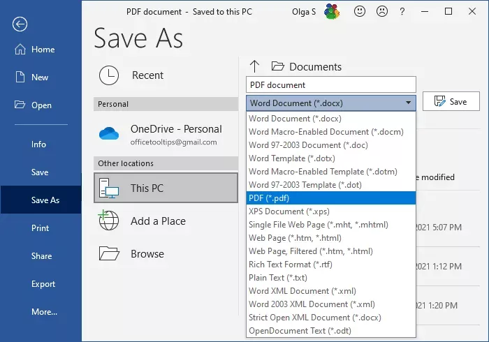 透過 Microsoft Office建立PDF