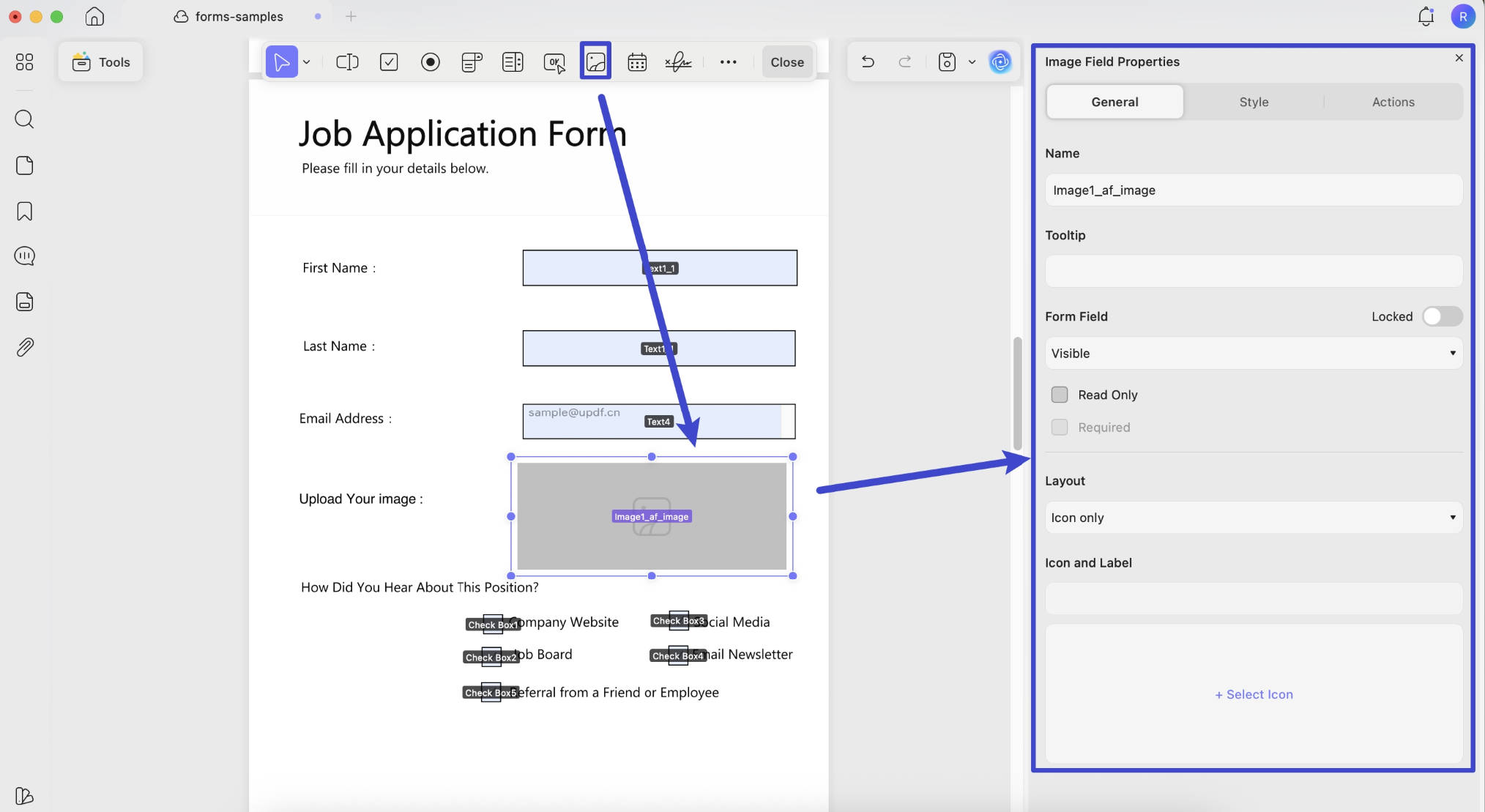 Image Field in updf on mac