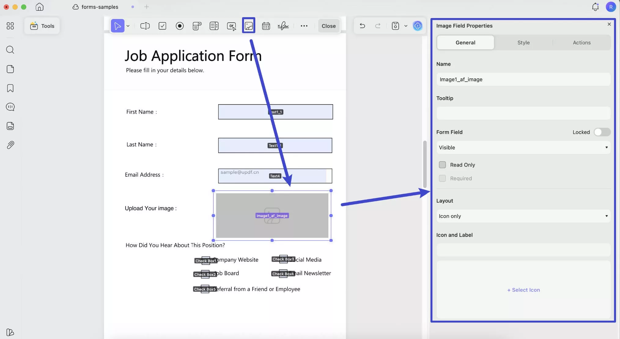 Image Field in updf on mac