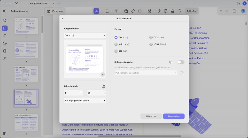 Text, XML, Rich Text Format, CSV und HTML