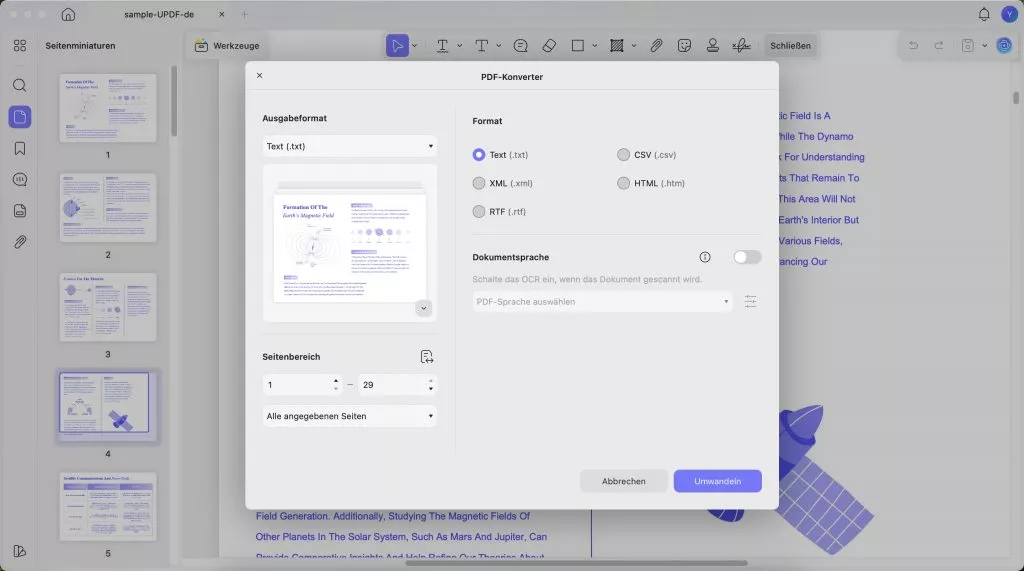 Text, XML, Rich Text Format, CSV und HTML