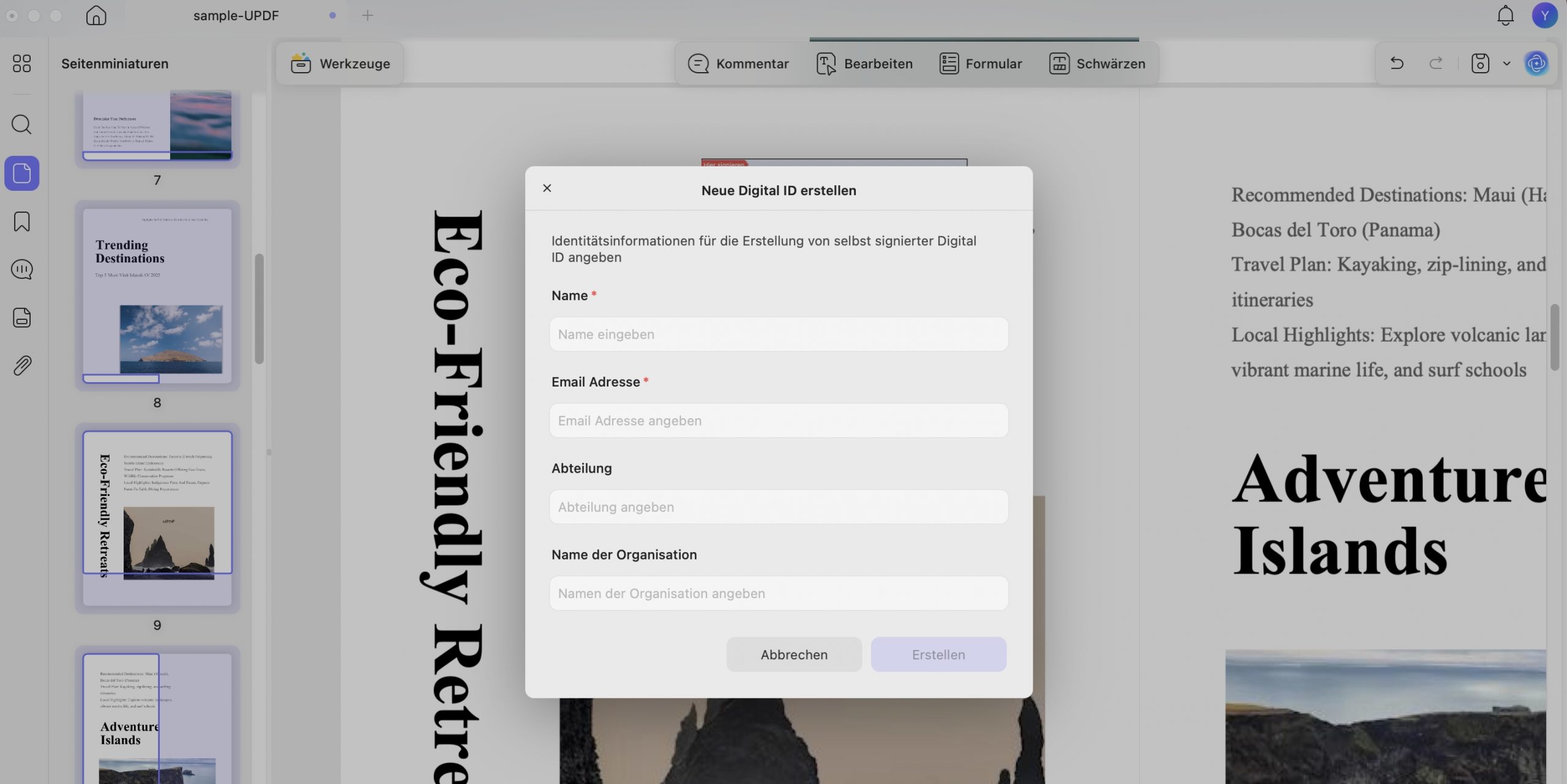 eine digitale ID erstellen