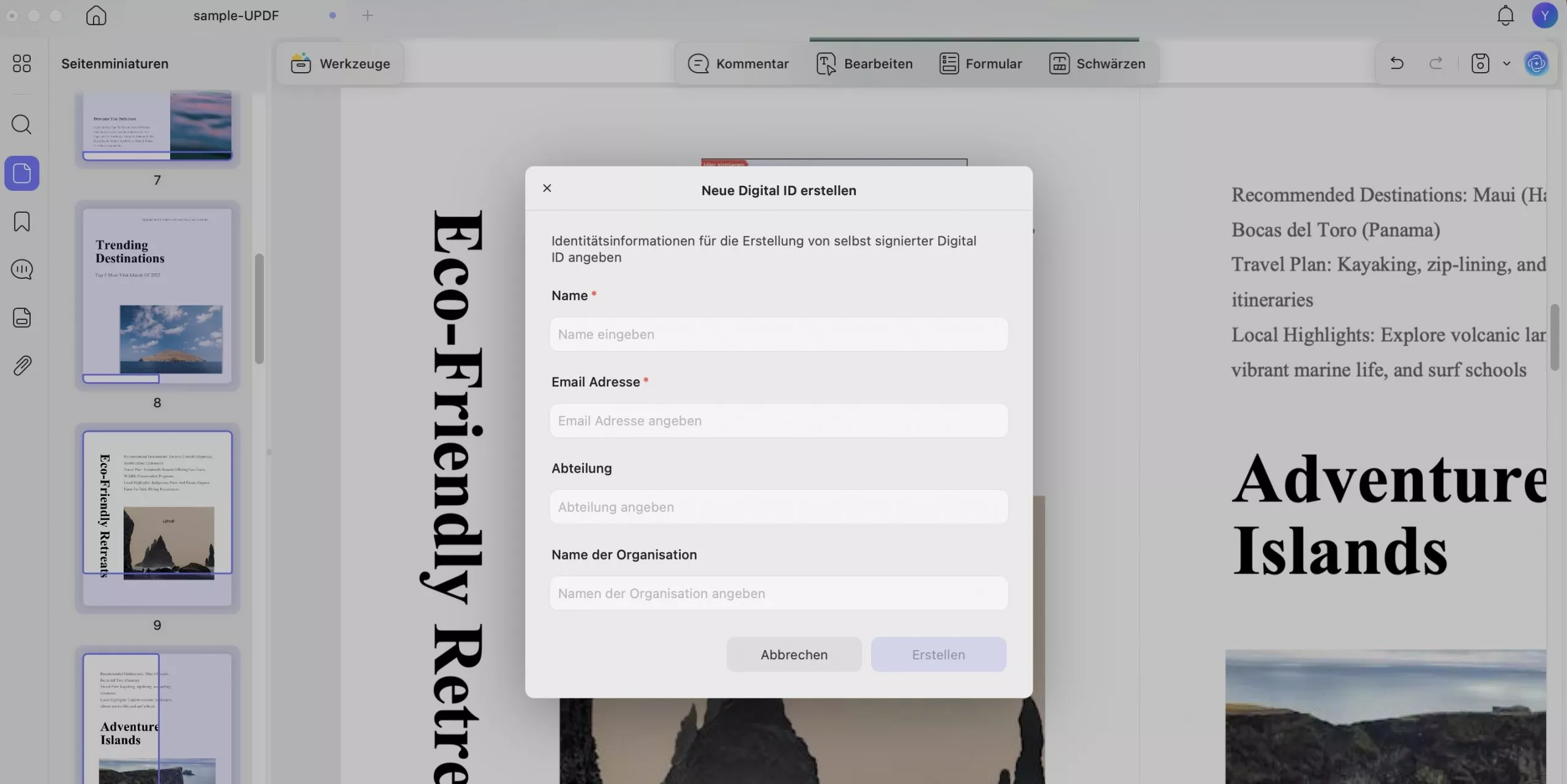eine digitale ID erstellen