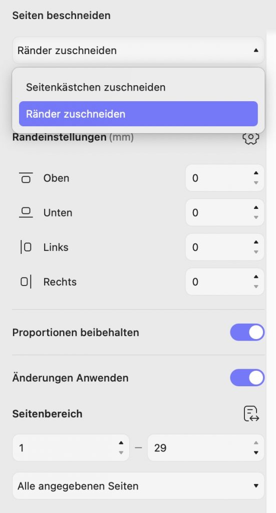 Zuschneideoptionen