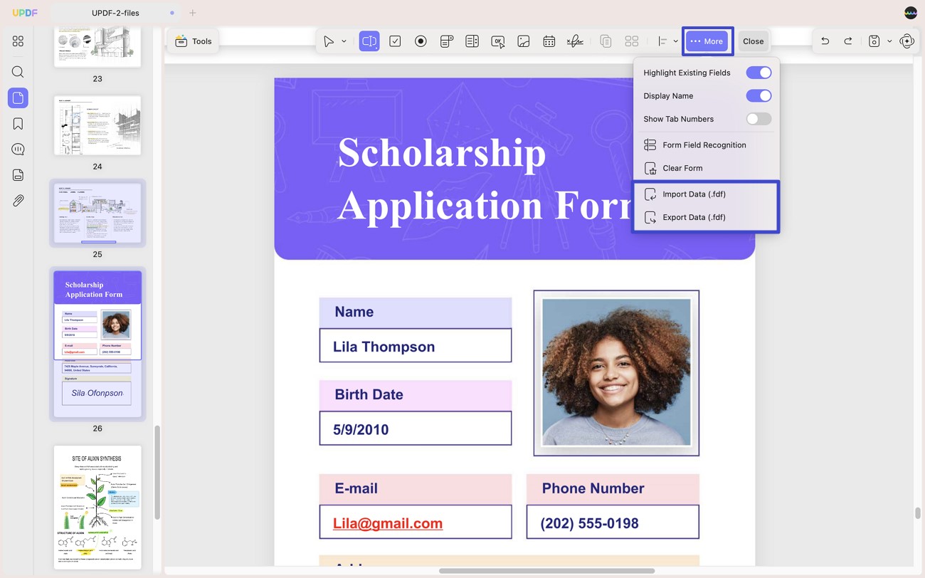 นำเข้าหรือส่งออกข้อมูลแบบฟอร์ม pdf updf mac