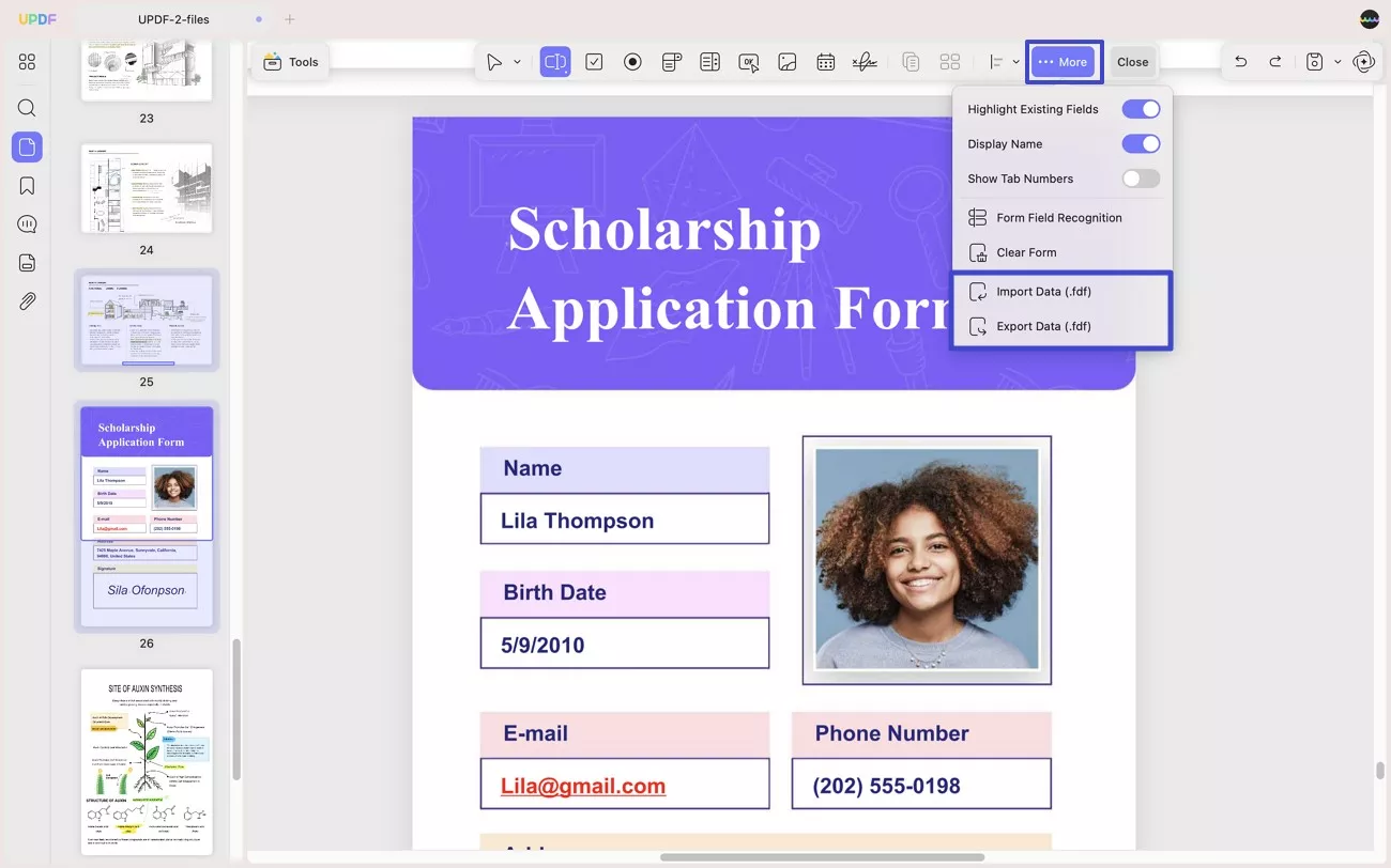 import or export pdf form data updf mac