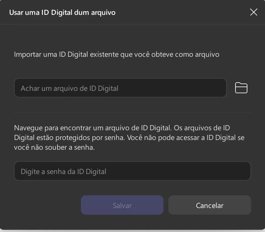 Importar uma identidade digital