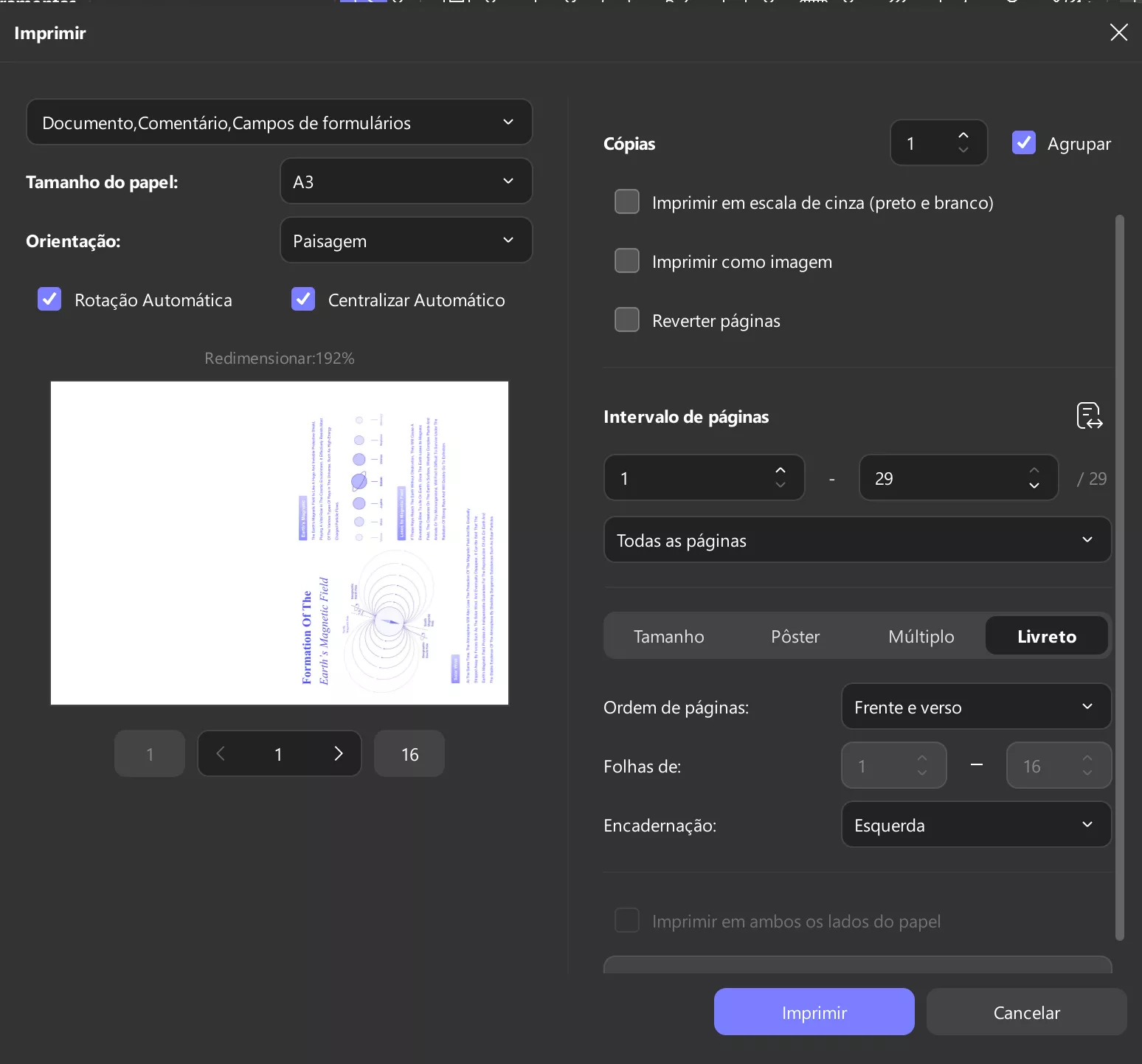 configurações de impressão de livreto updf windows