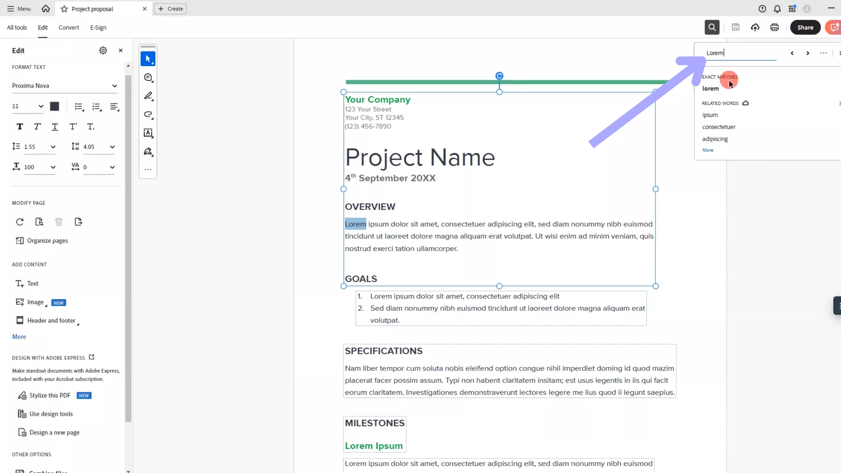 input the text to replace adobe acrobat