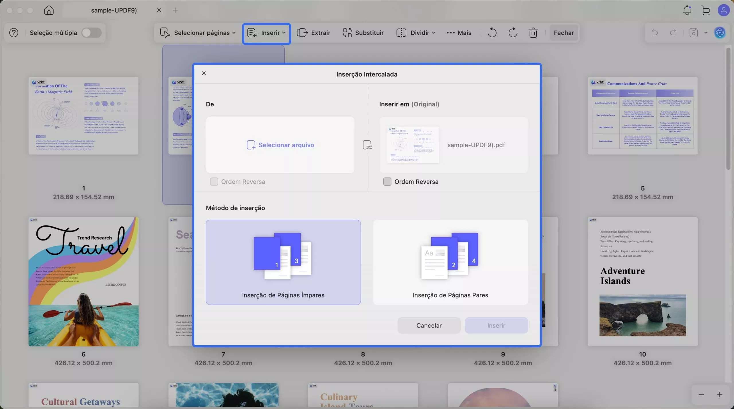 inserção cruzada updf mac