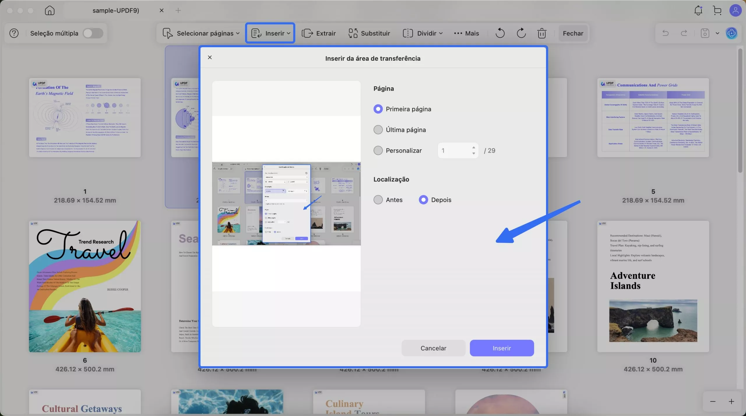 inserir da área de transferência updf mac