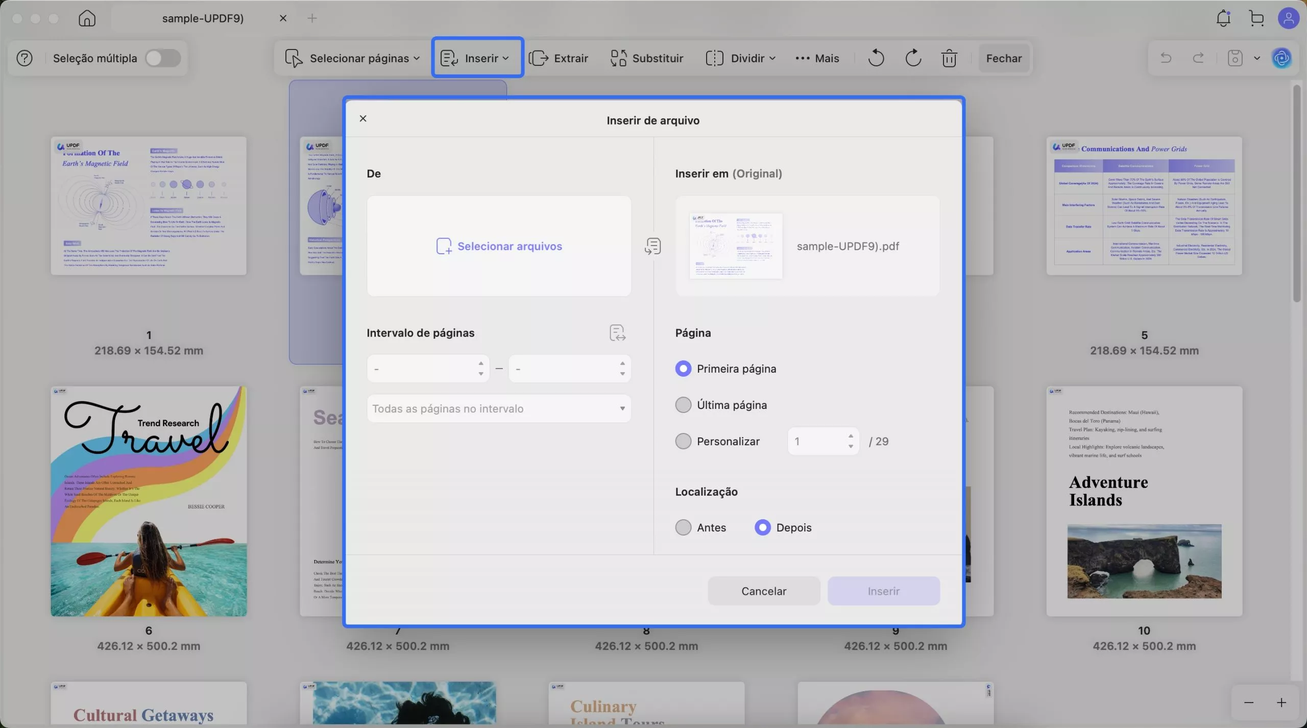 inserir do arquivo updf mac
