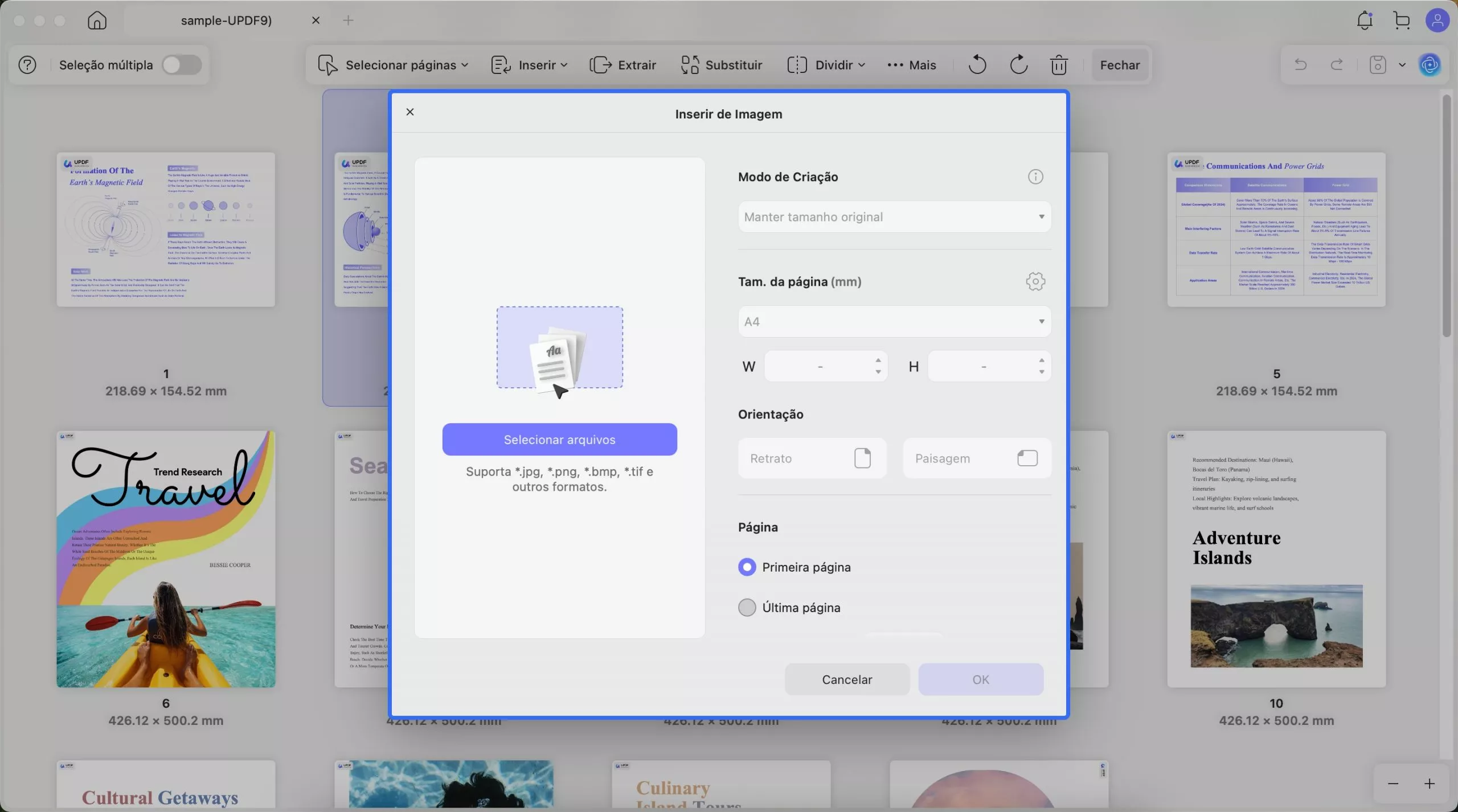 inserir da imagem updf mac