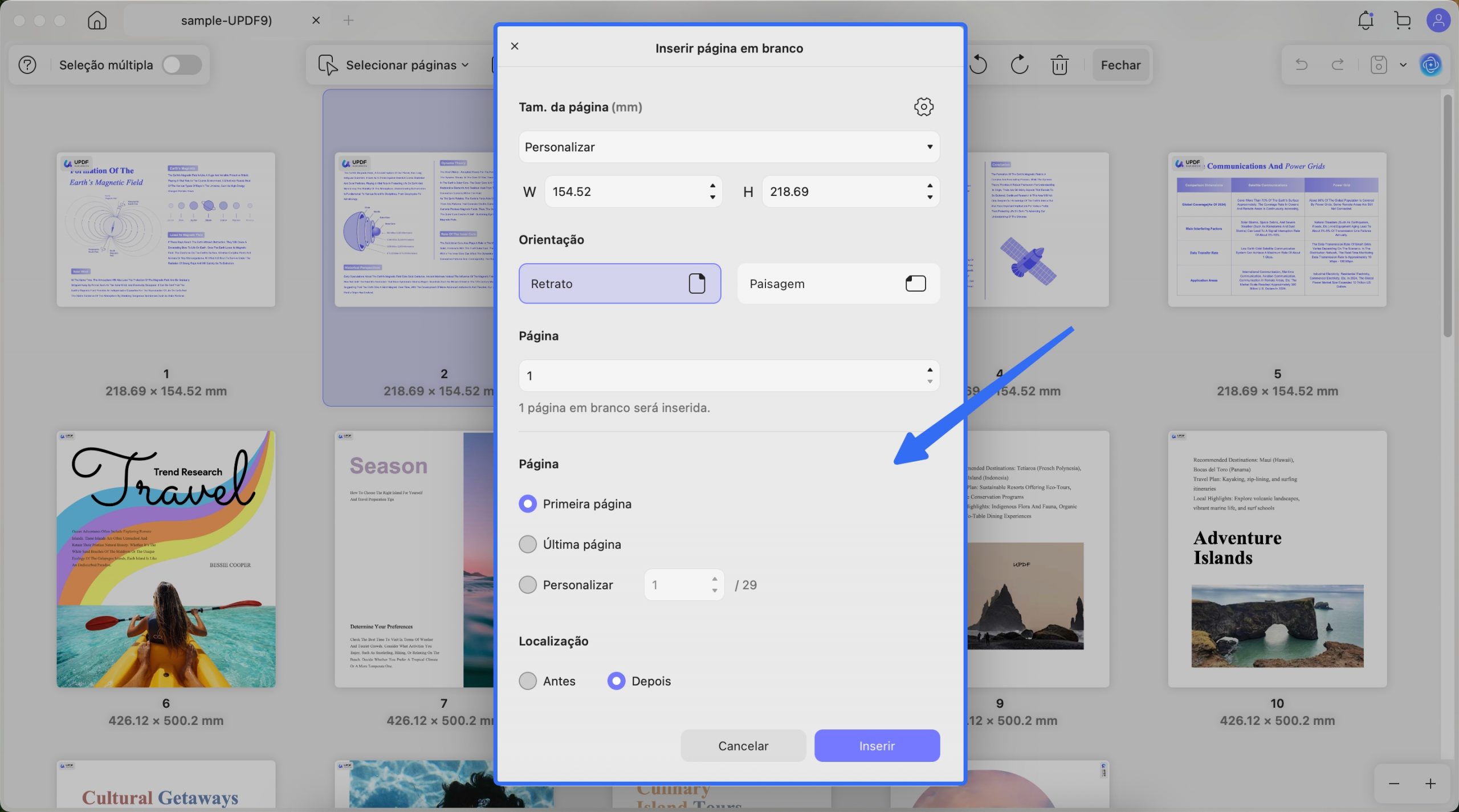 inserir página em branco updf mac