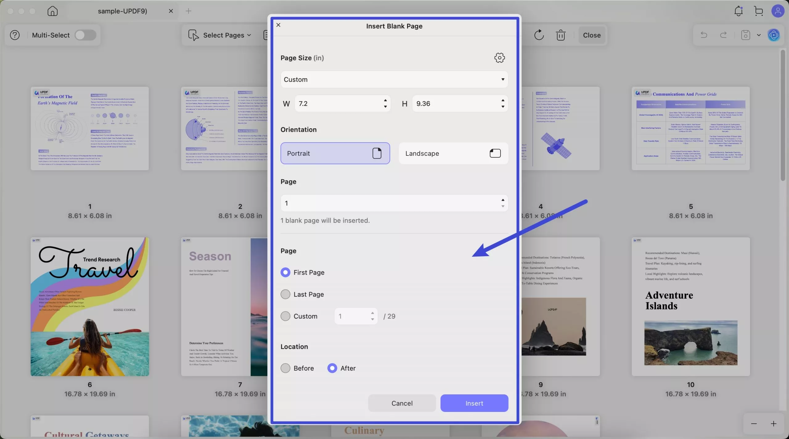 insert blank page updf mac