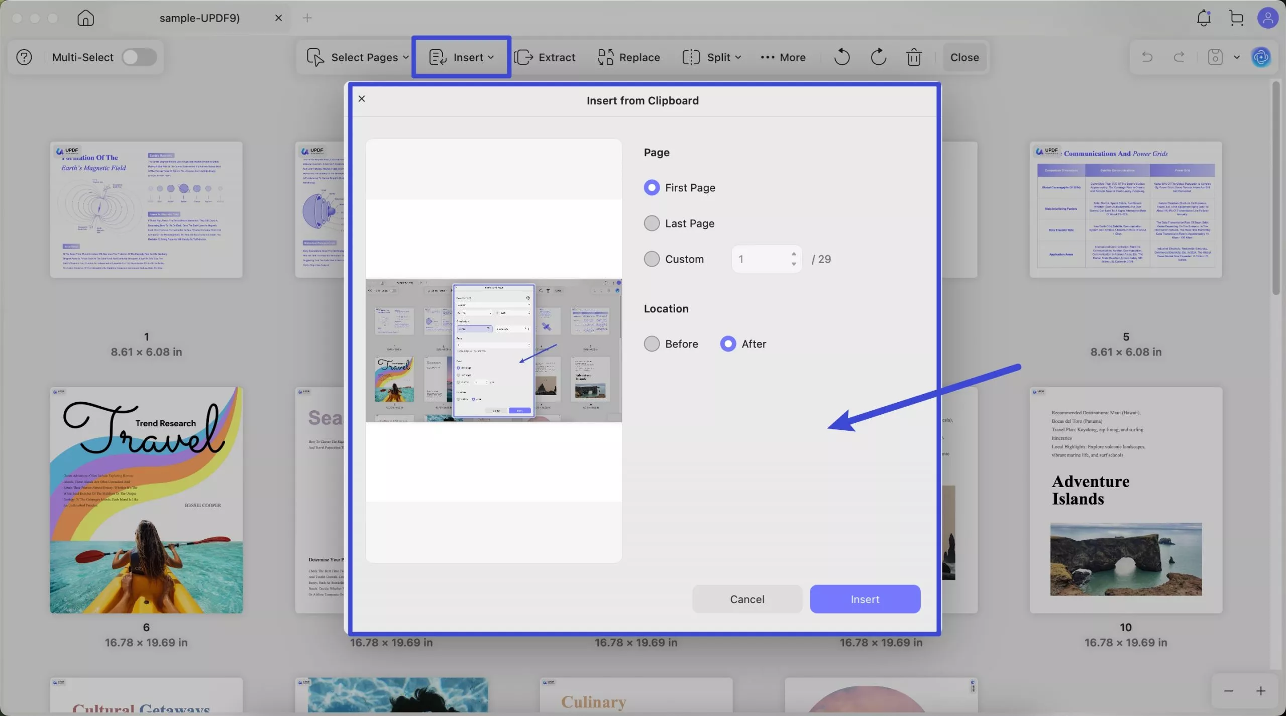 insert from clipboard updf mac