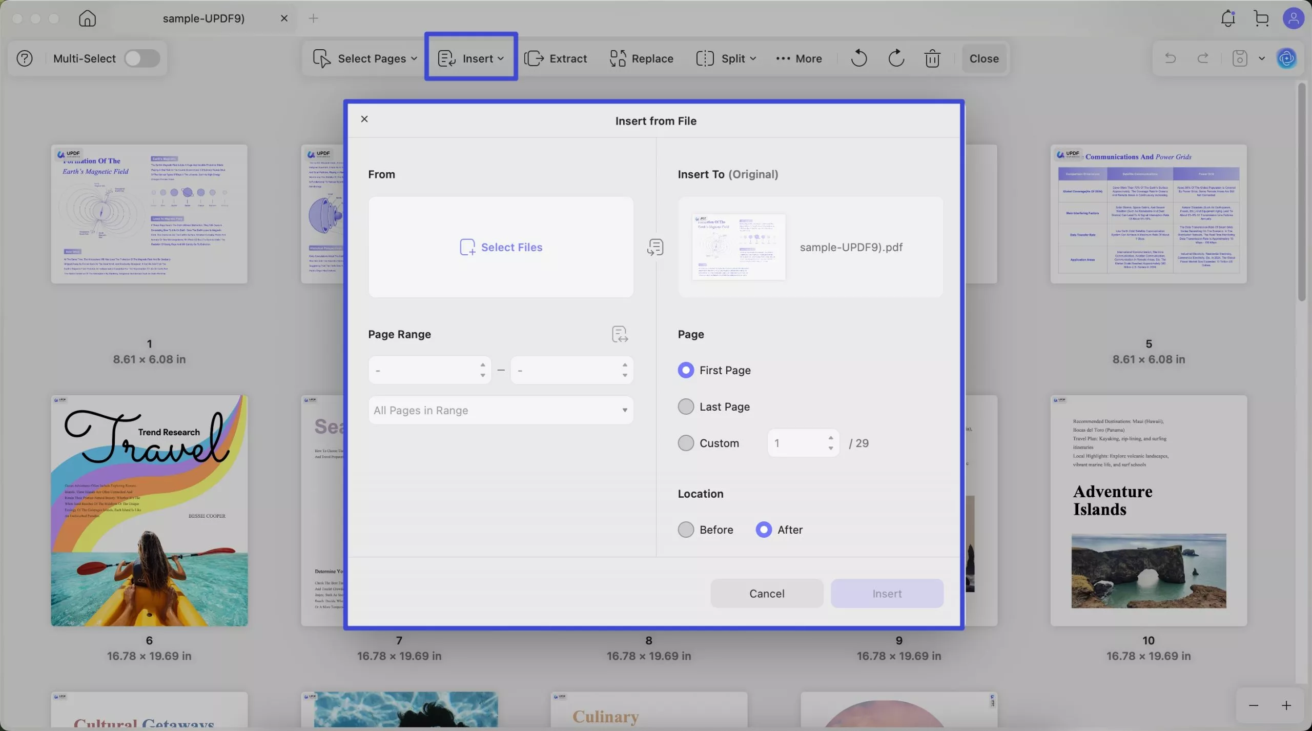 insert from file updf mac