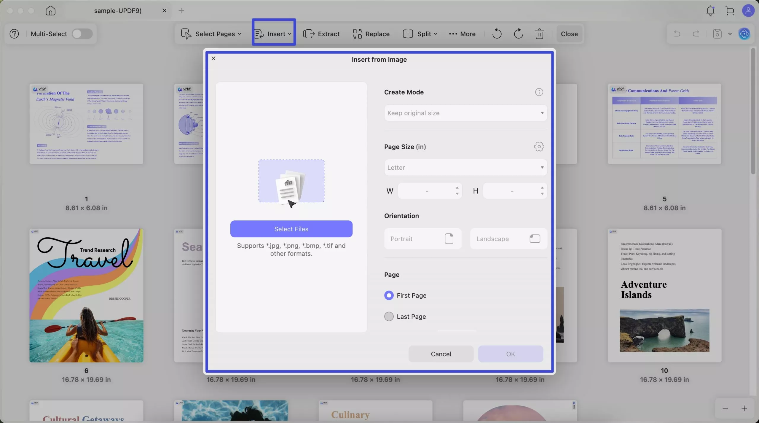 insert from image updf mac