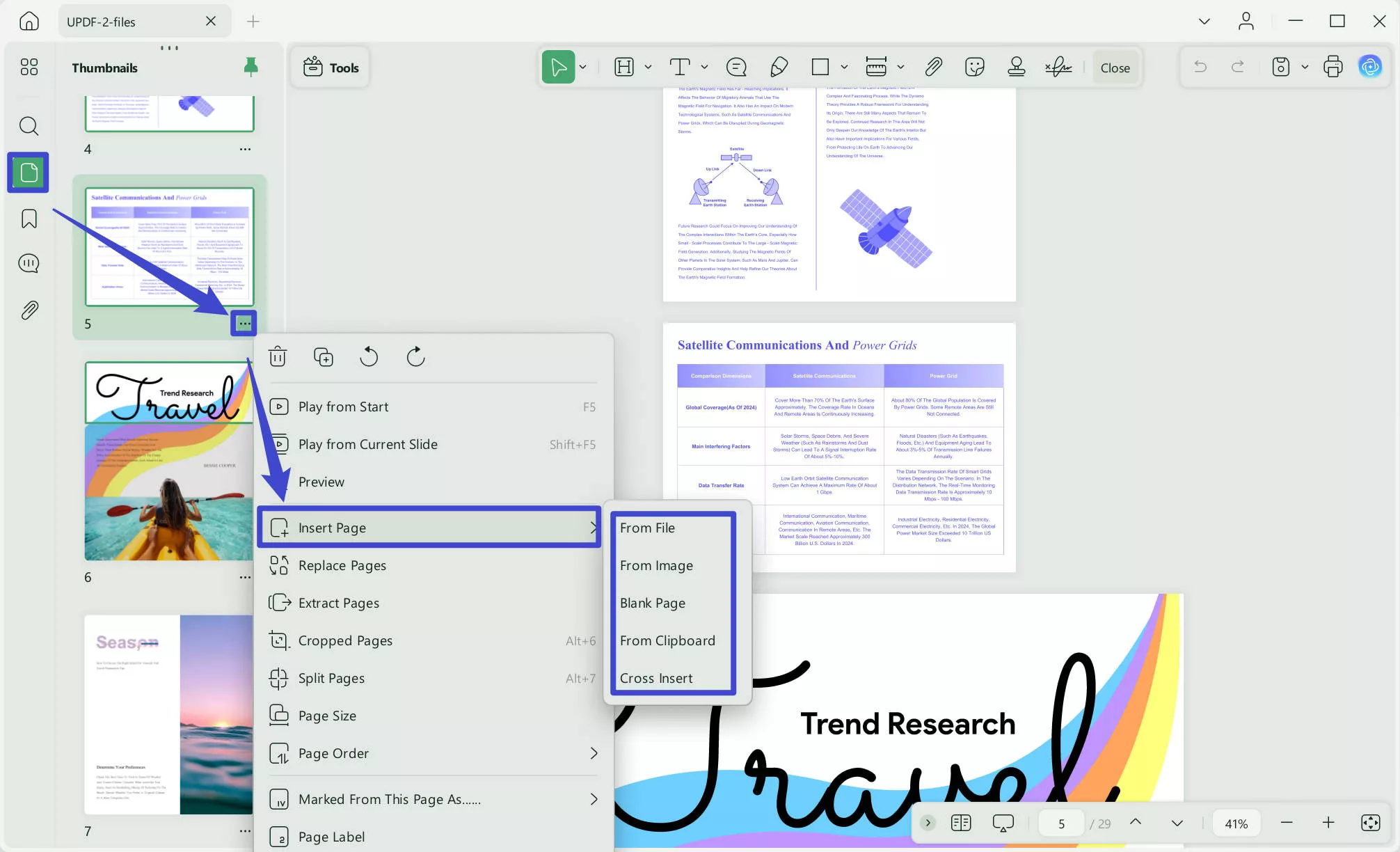 insert pages in thumbnail updf windows