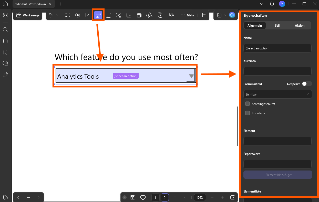 Fügen Sie das Dropdown-Menü in Windows 2 ein.