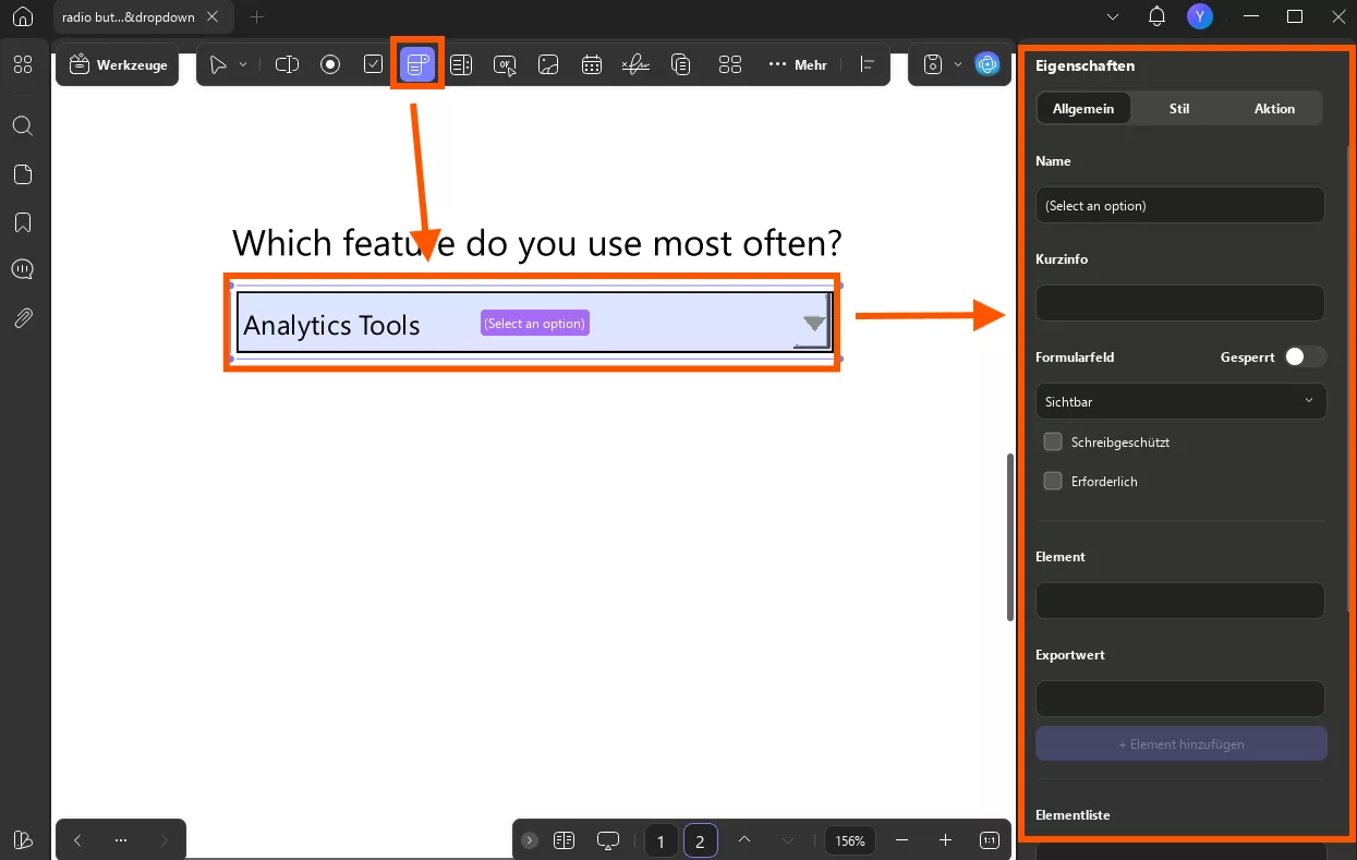 Fügen Sie das Dropdown-Menü in Windows 2 ein.