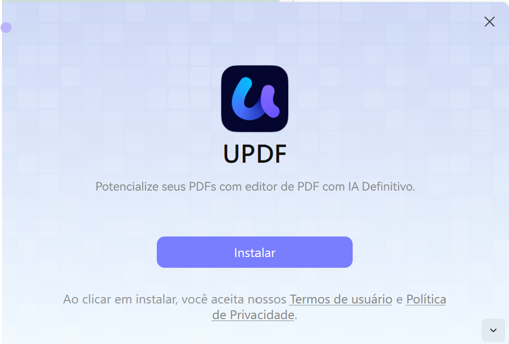 inicie o instalador updf