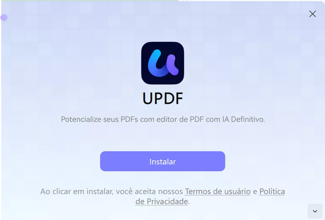 inicie o instalador updf