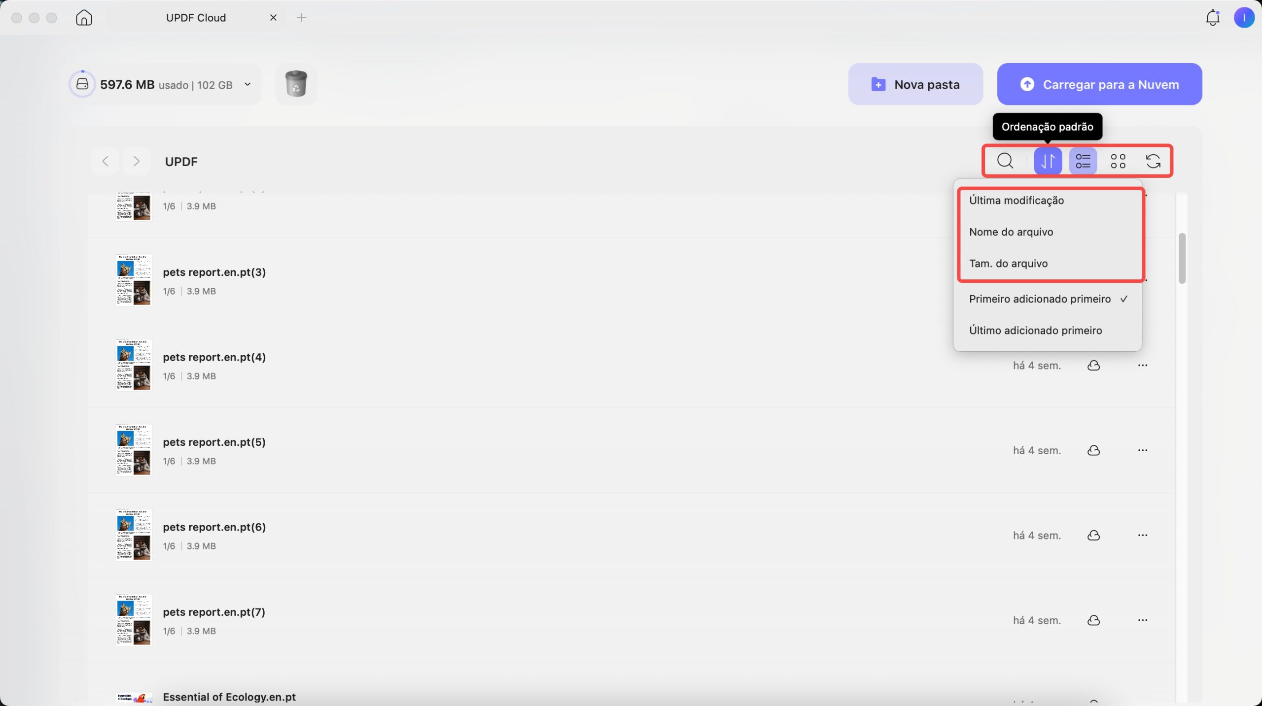 interface de nuvem updf