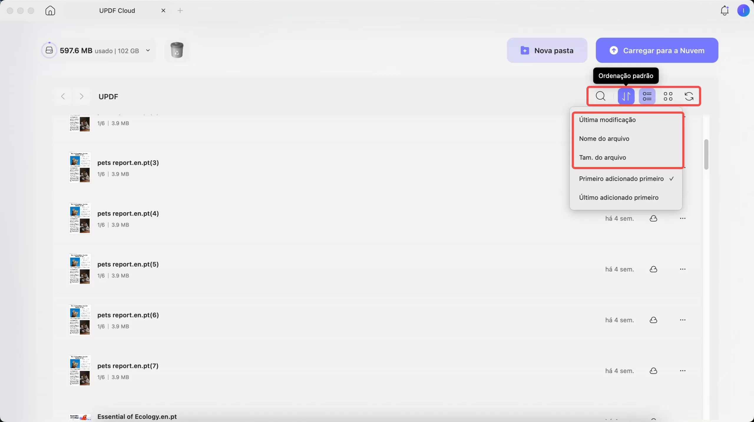 interface de nuvem updf