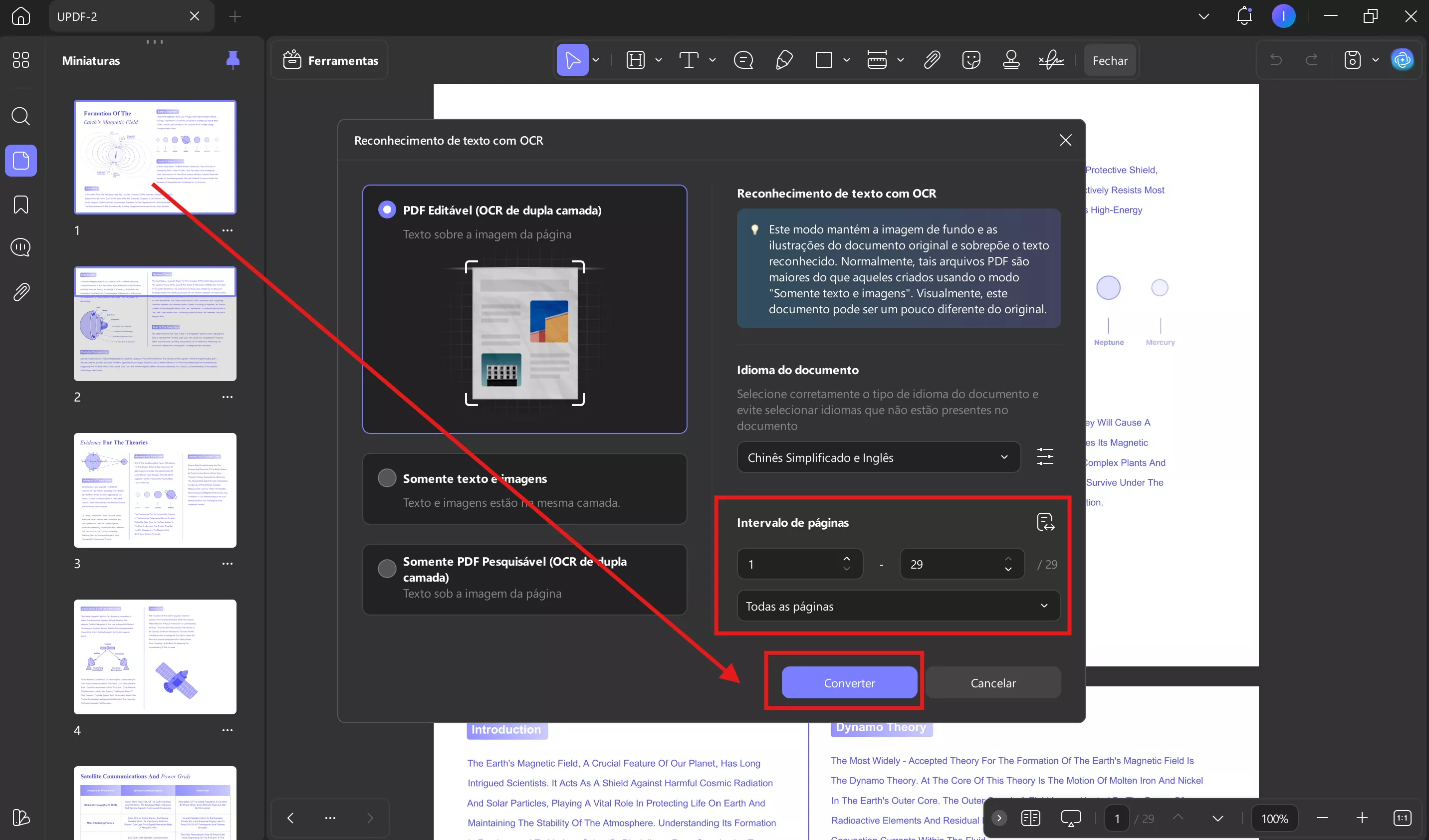 intervalo de páginas para ocr updf windows