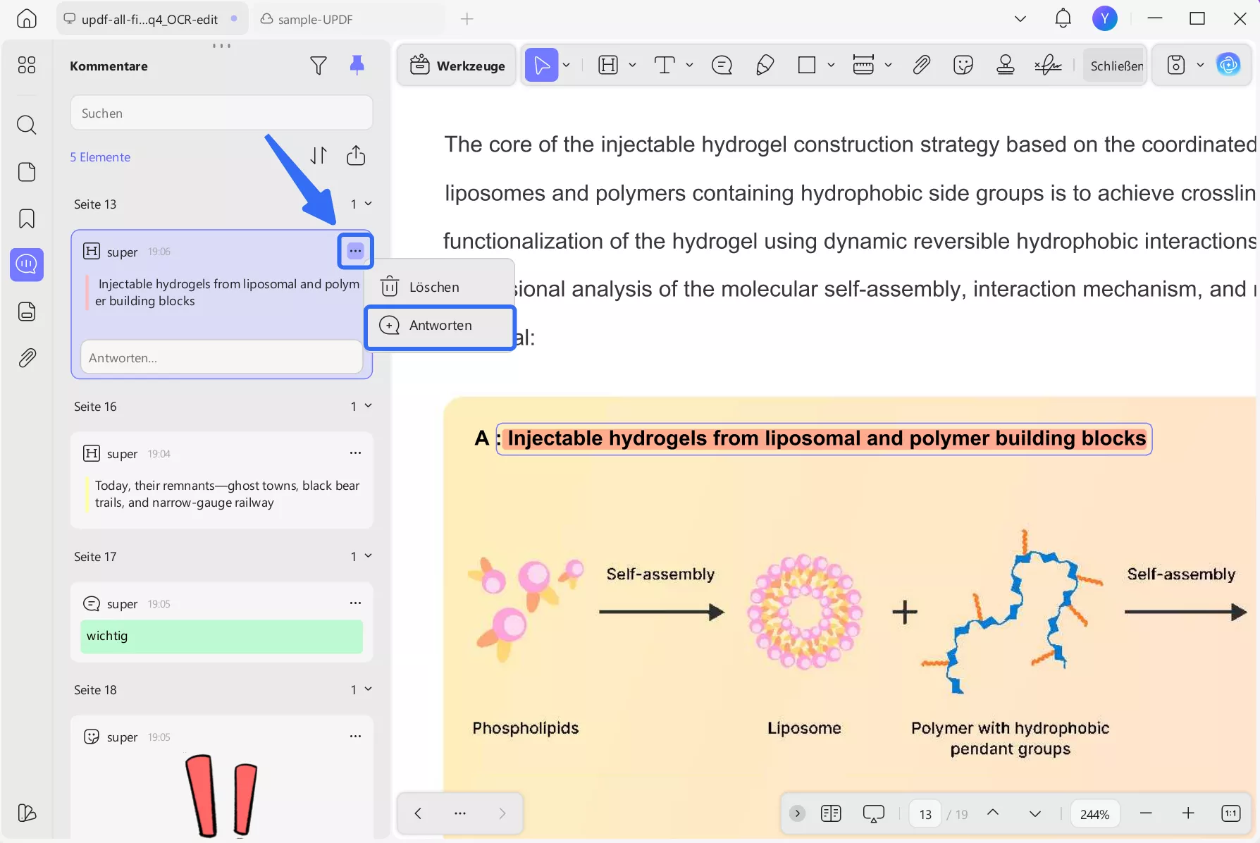 Kommentar löschen oder beantworten