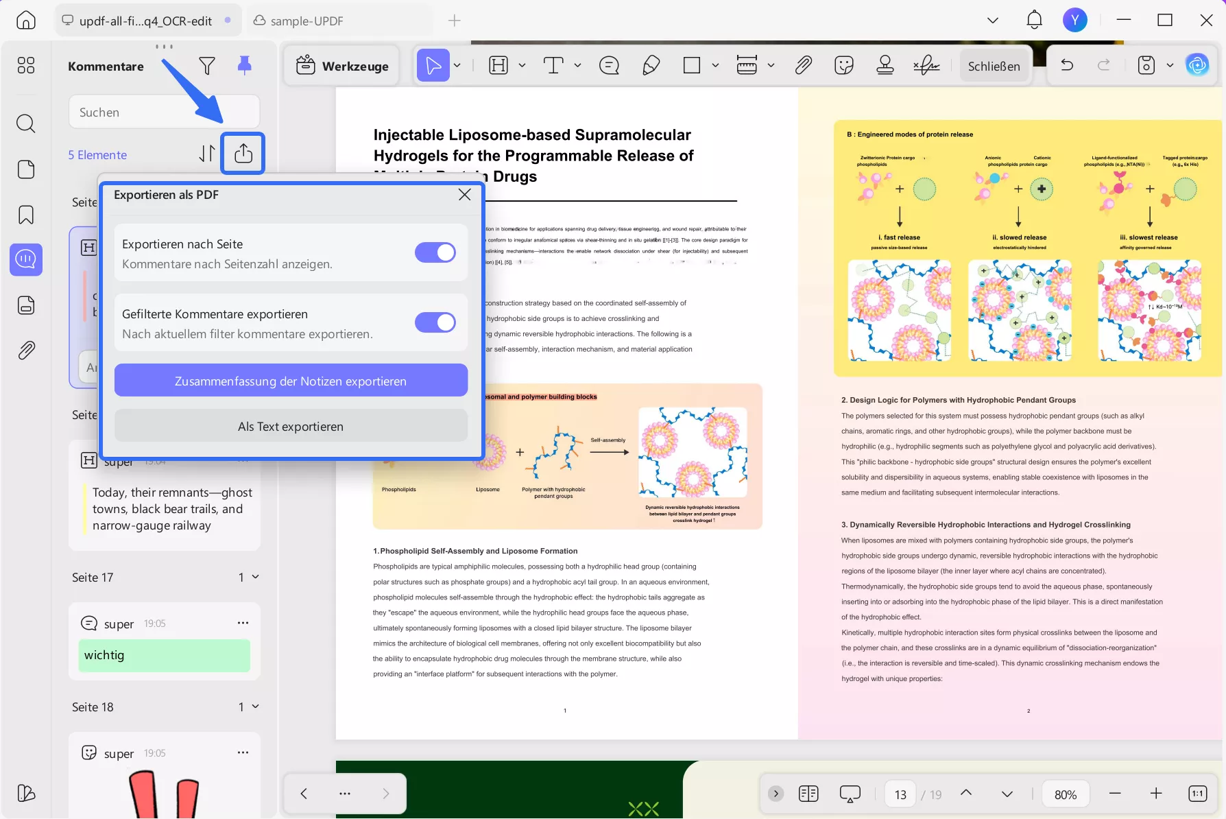 Kommentar als PDF exportieren