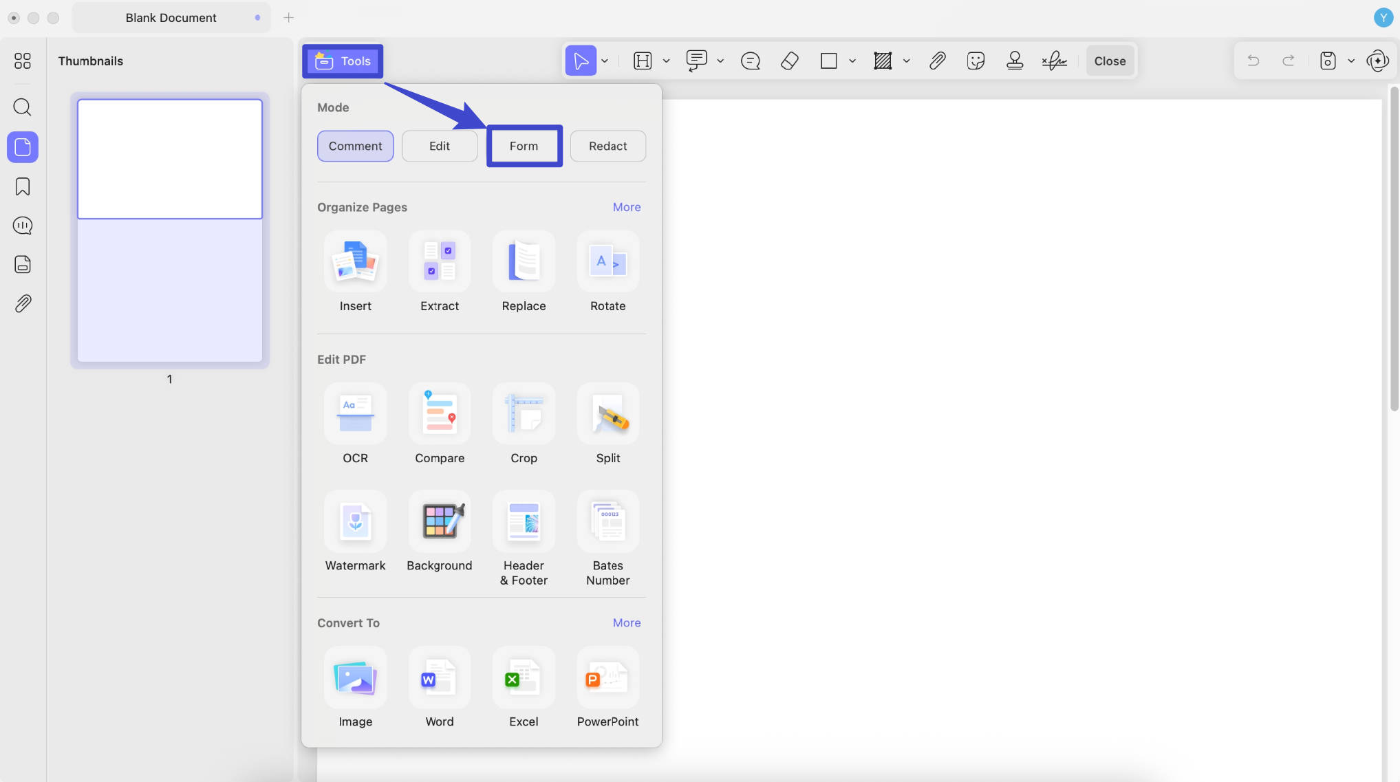أداة تحديد موقع واختيار النماذج updf mac