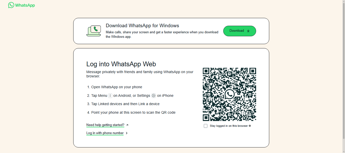 log in to whatsapp web