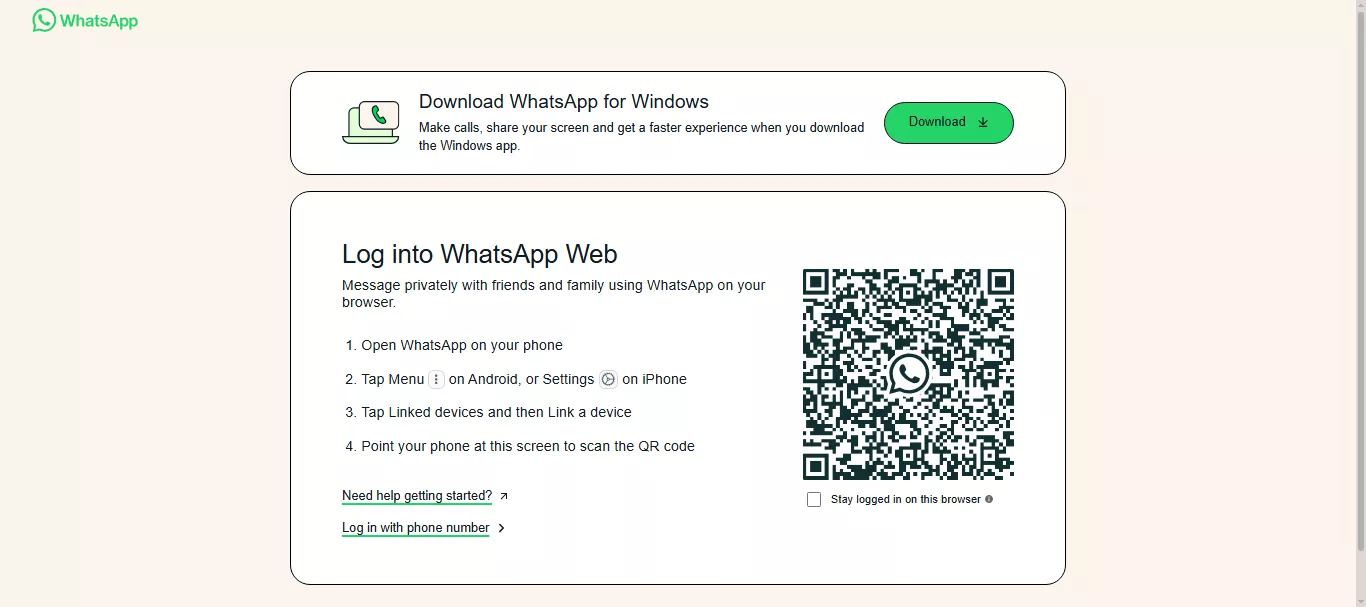 log in to whatsapp web