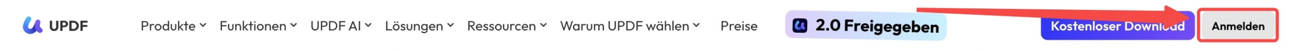 Anmeldung auf der UPDF-Website