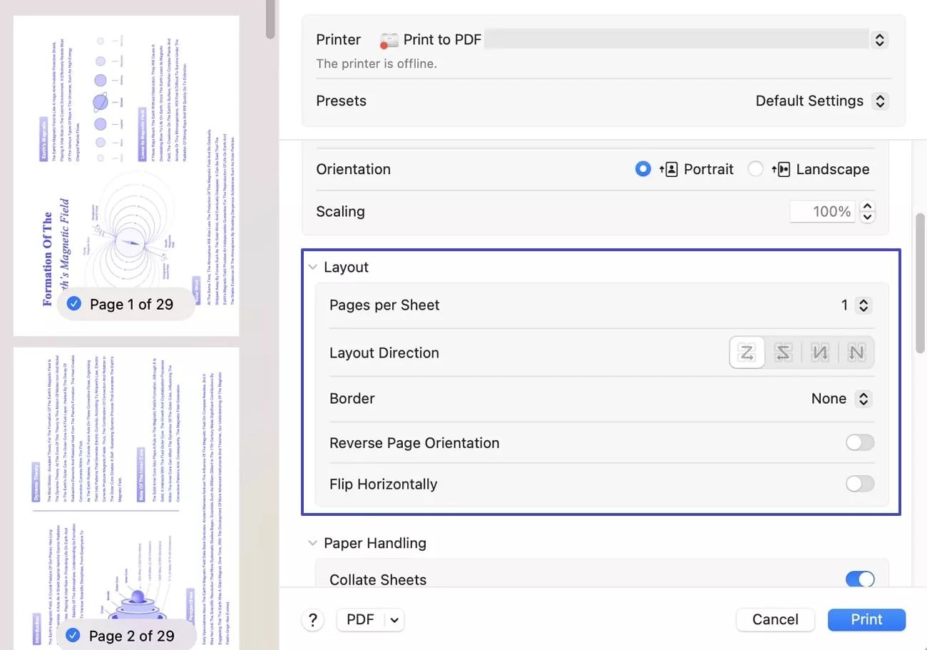 look into layout settings updf mac