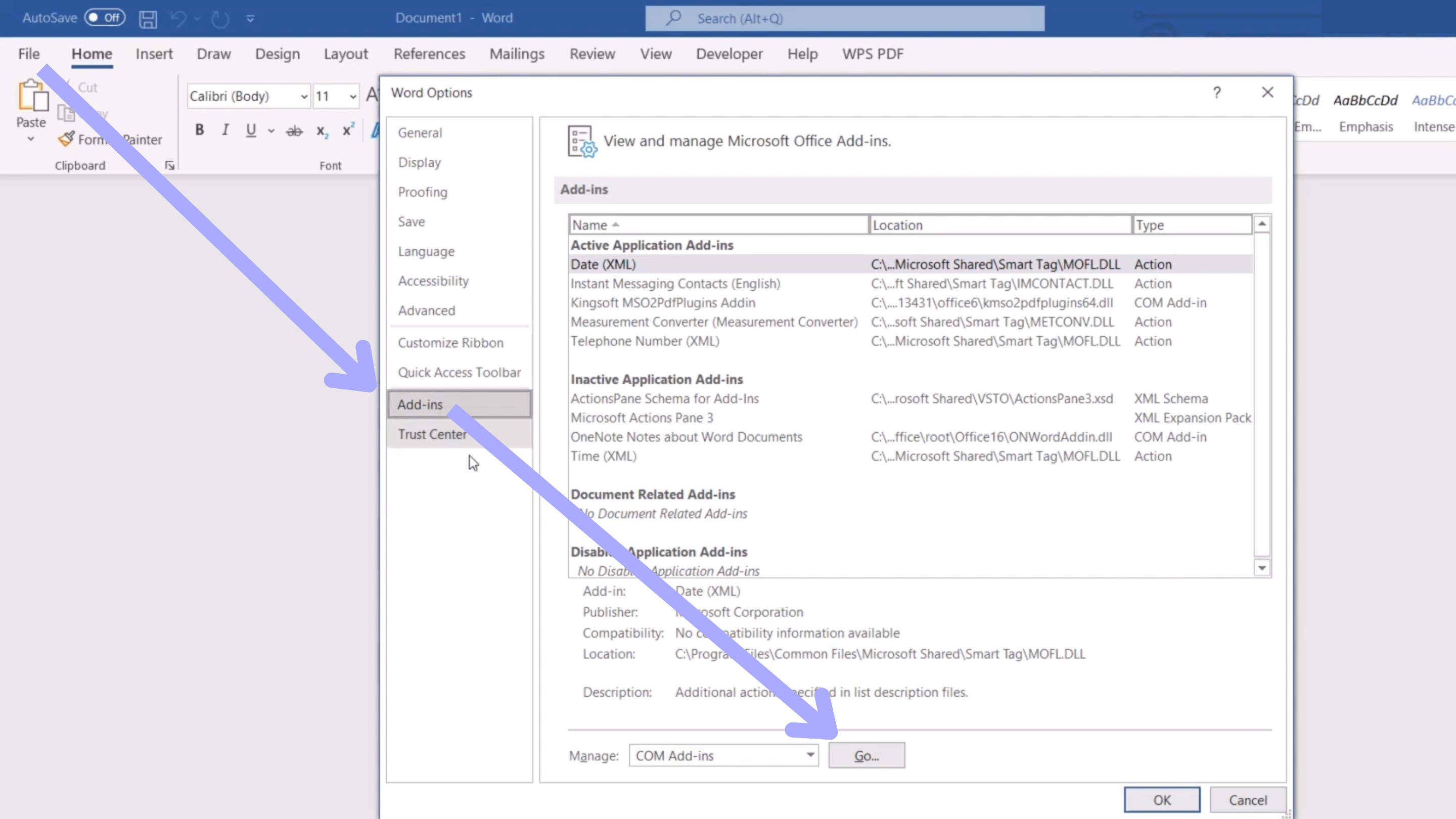 manage com add ins word