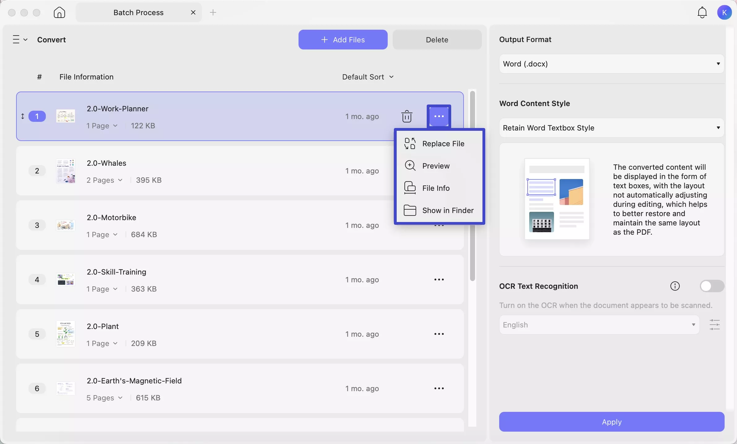 manage file in batch updf mac