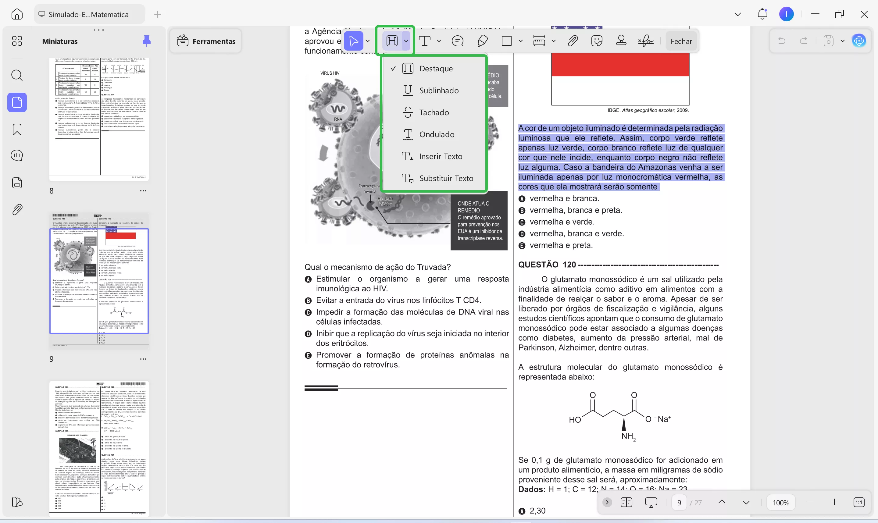 marcação de texto de saída