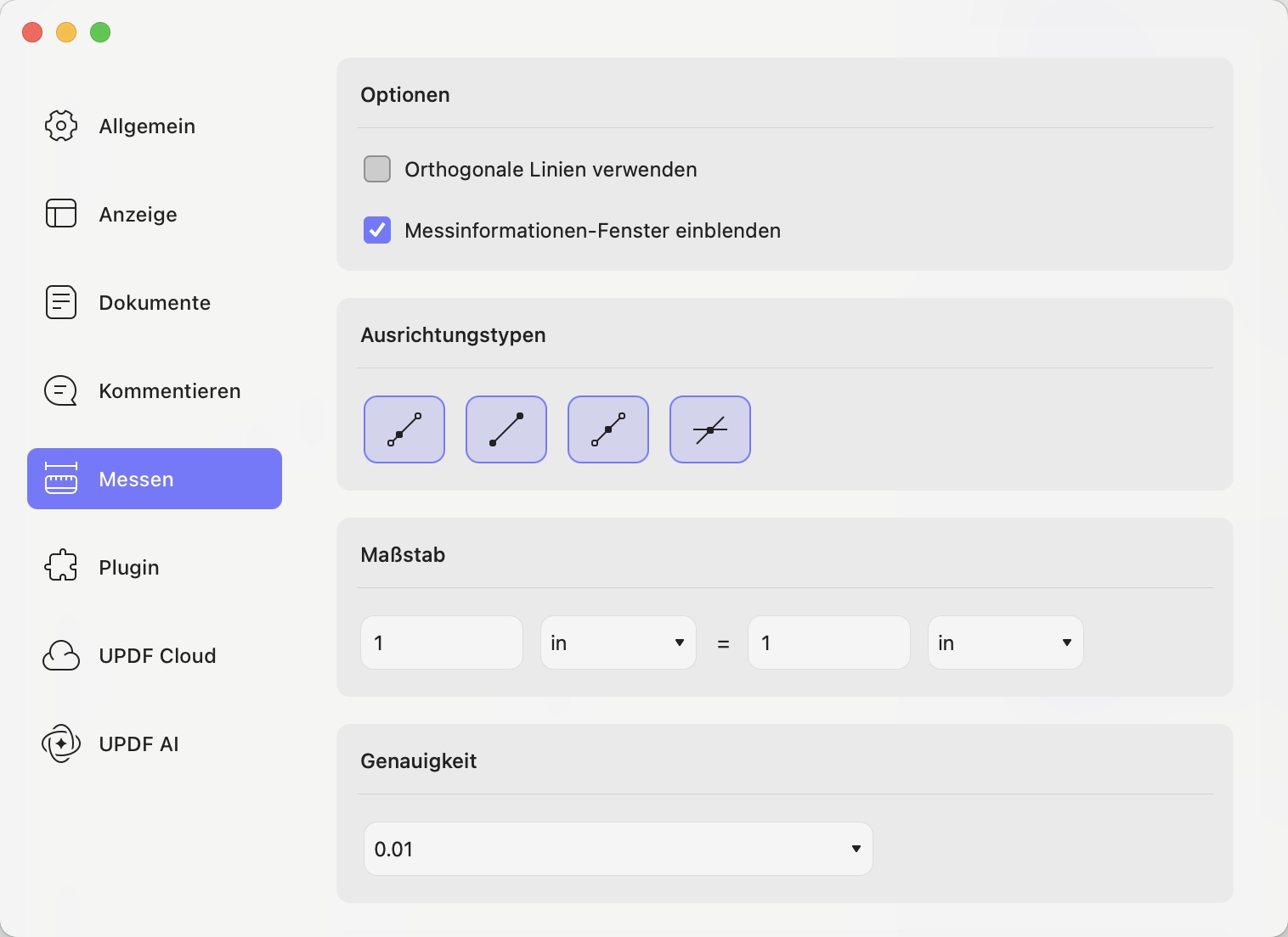 Messpräferenzen updf mac
