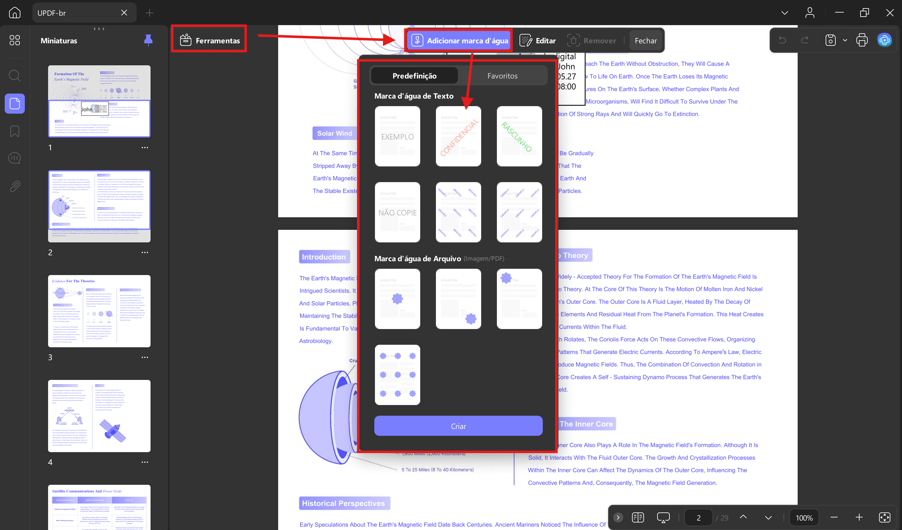 Presets updf windows 2 interface