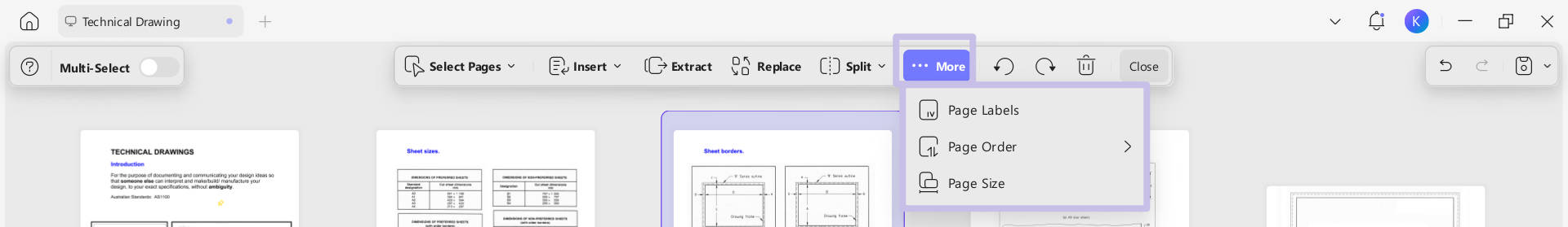 more options in organizing pdf