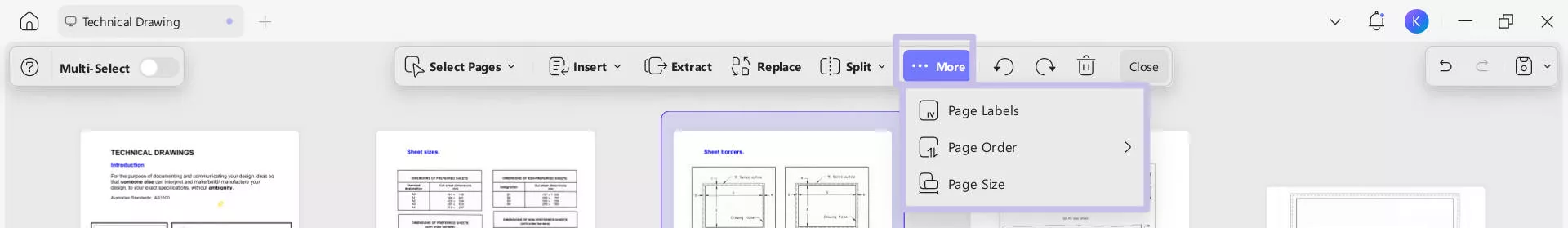 more options in organizing pdf