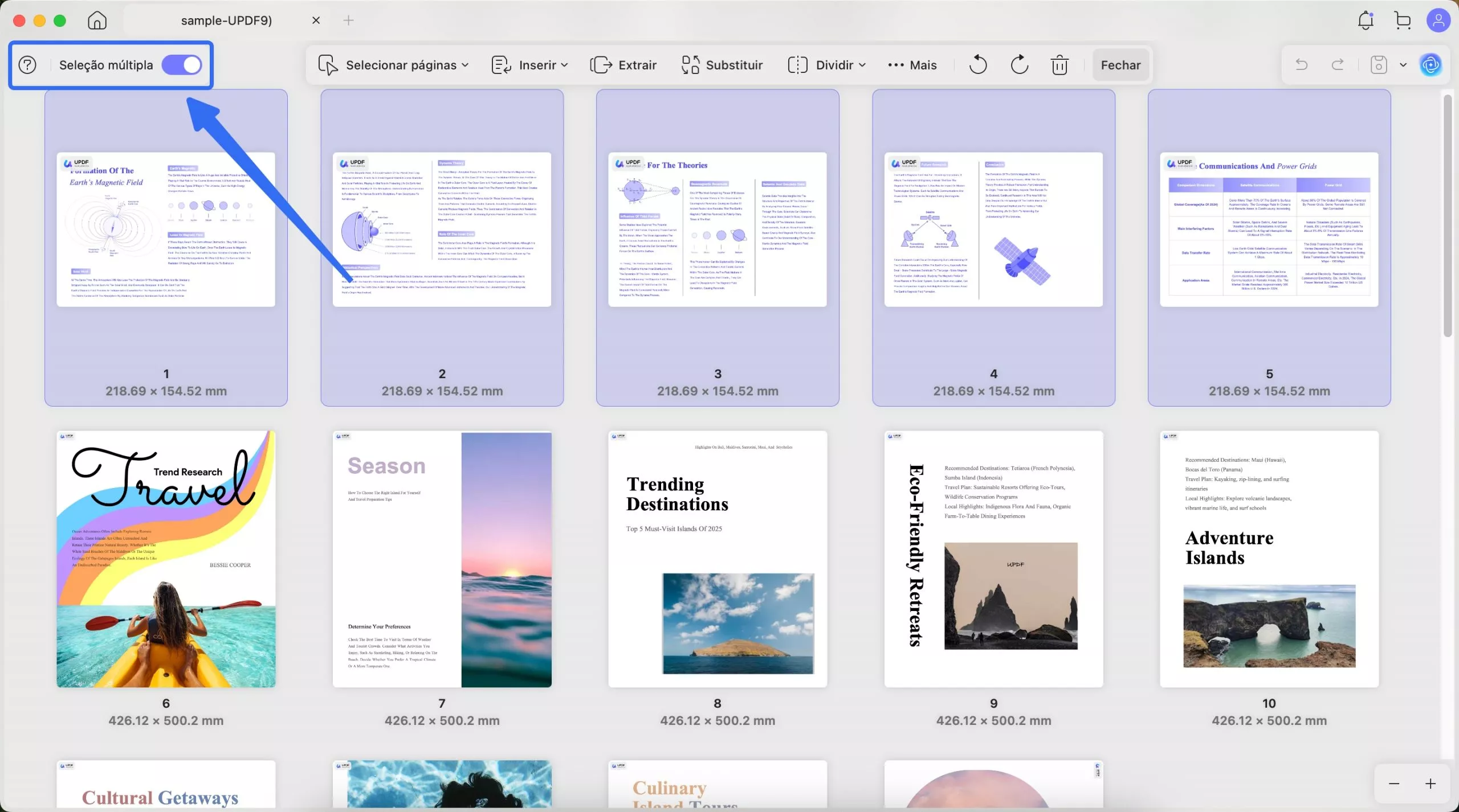 opção de seleção múltipla updf mac